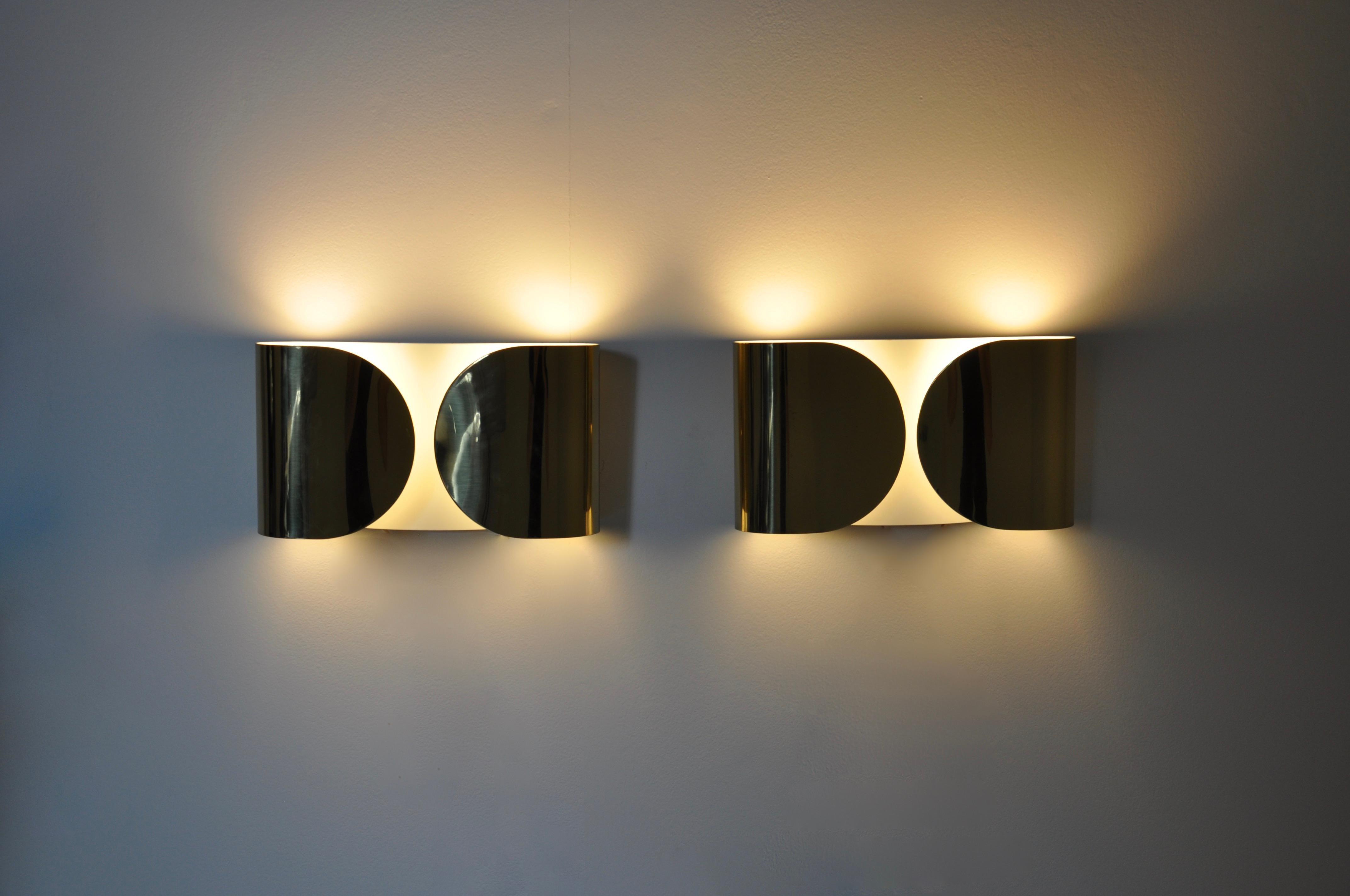 Mid-Century Modern Golden Foglio Sconce by Tobia & Afra Scarpa for Flos, 1960s, set of 2