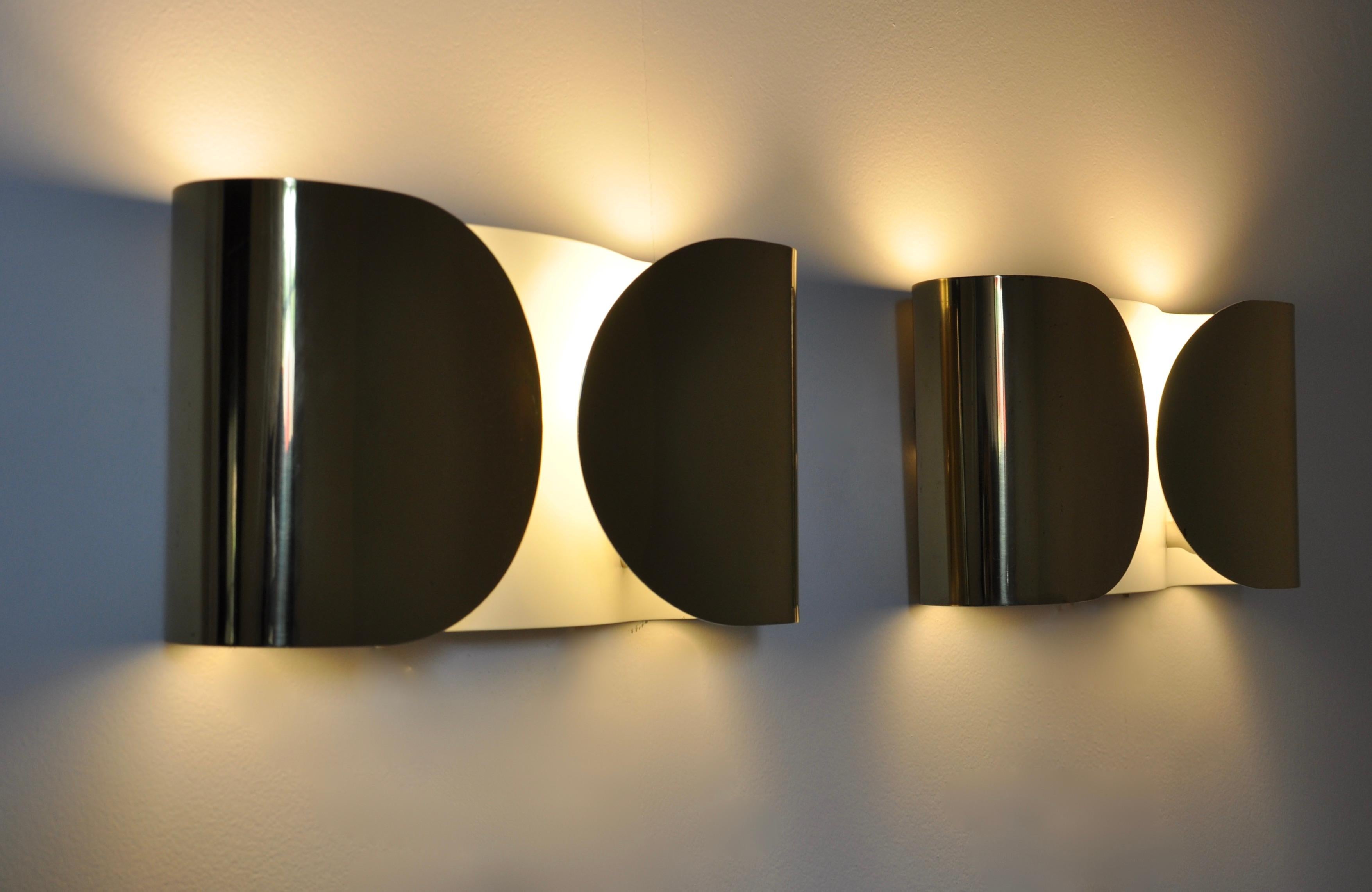 Golden Foglio Sconce by Tobia & Afra Scarpa for Flos, 1960s, set of 2 In Good Condition In Lasne, BE