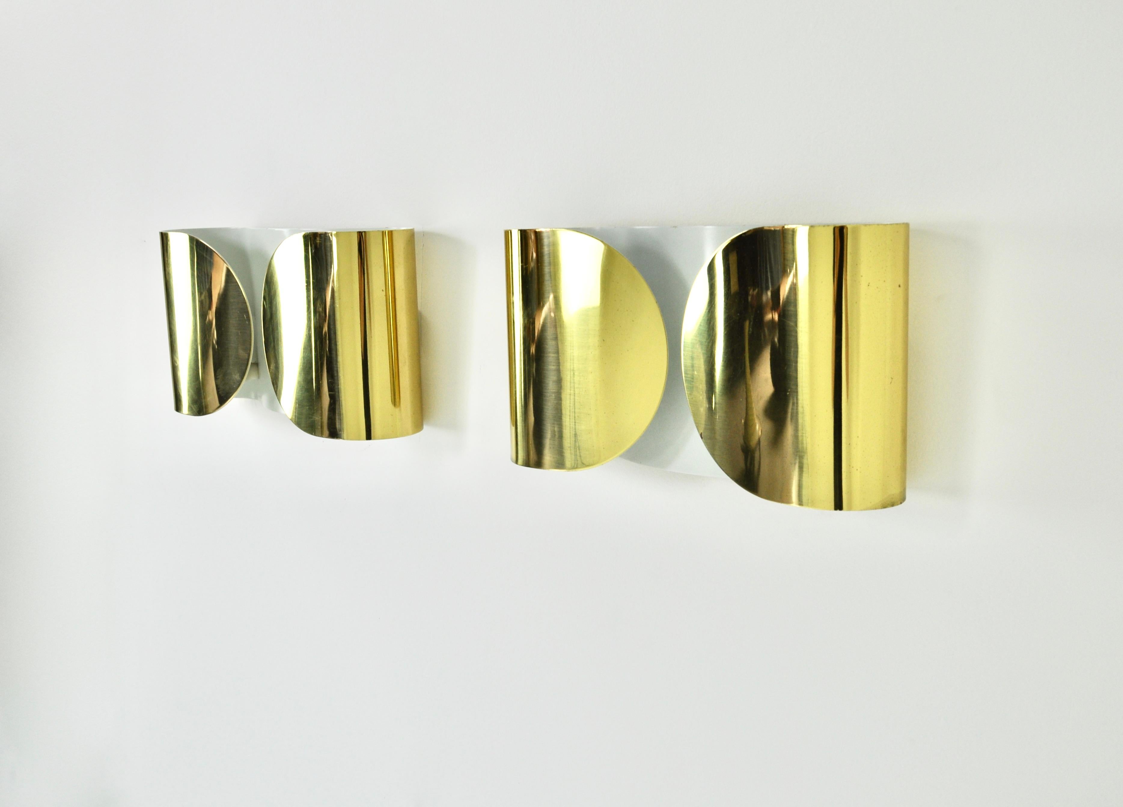 Mid-20th Century Golden Foglio Sconce by Tobia & Afra Scarpa for Flos, 1960s, set of 2