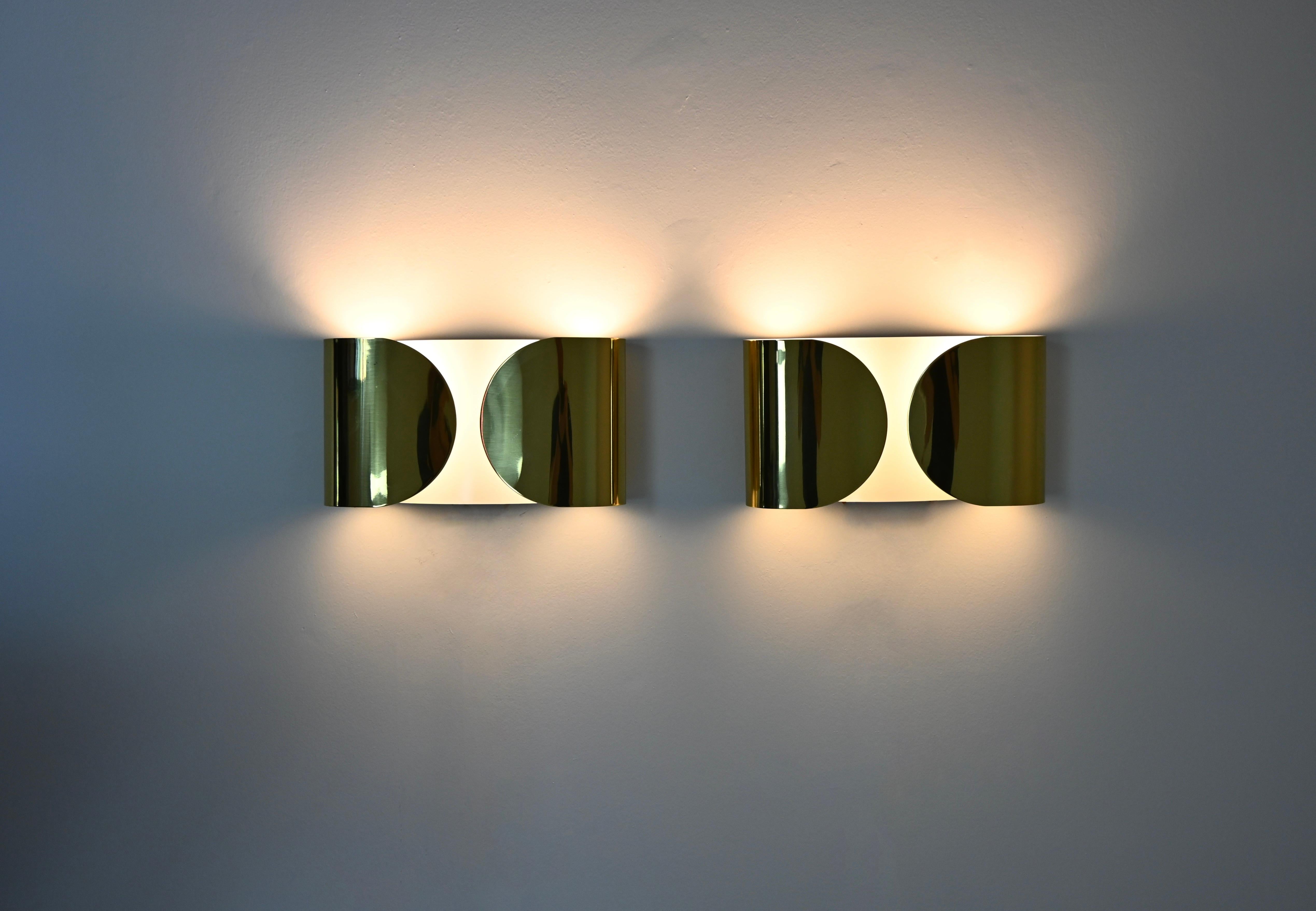 Golden Foglio Wall lamps by Tobia & Afra Scarpa for Flos, 1960s, set of 2 Bon état - En vente à bruxelles, BE
