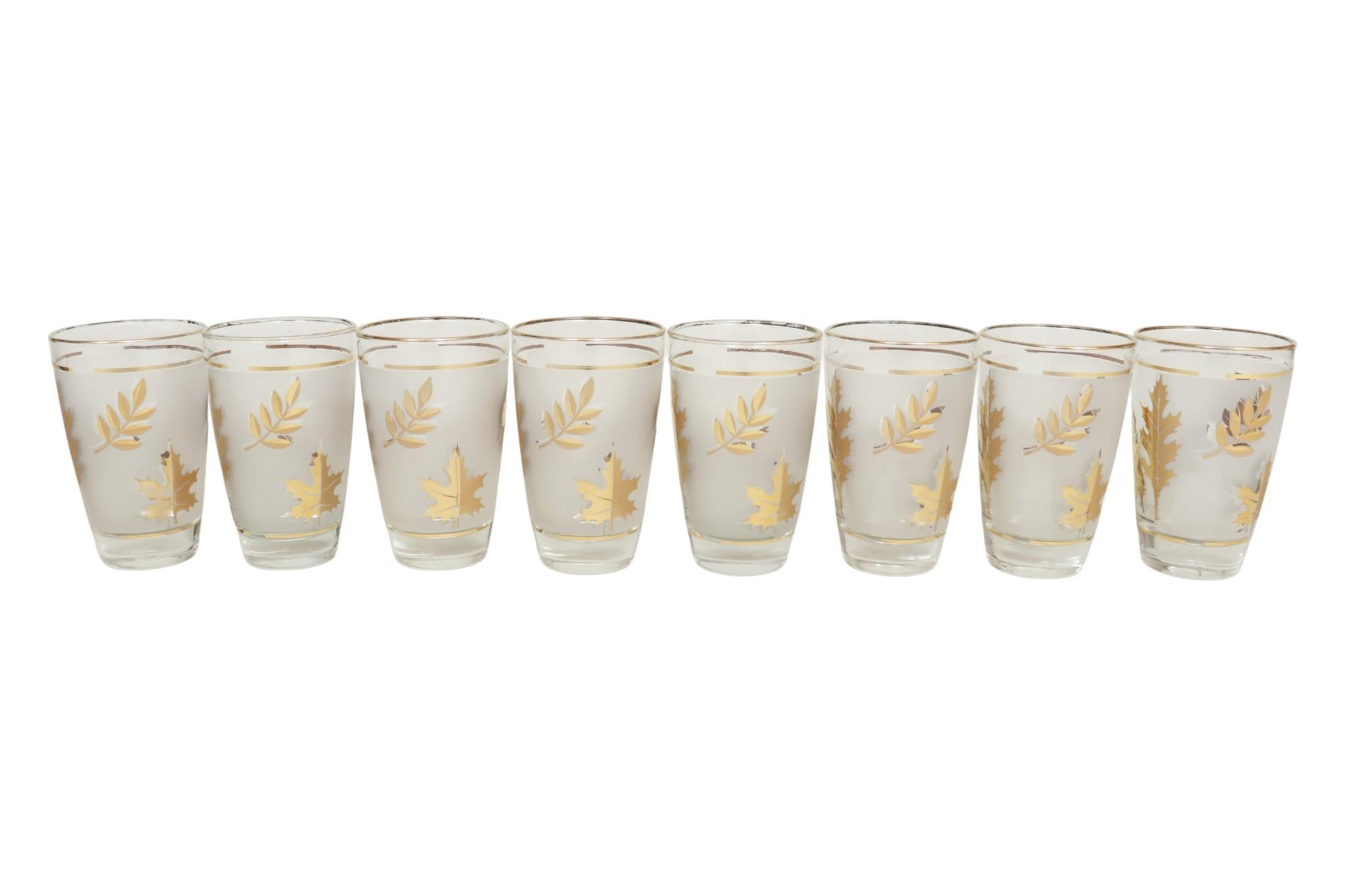 Golden Foliage Glas Becher von Libbey, Satz von 8 (Moderne der Mitte des Jahrhunderts) im Angebot