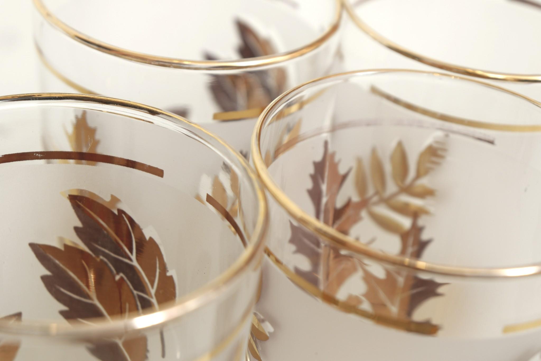 Golden Foliage Glas Becher von Libbey, Satz von 8 im Angebot 1