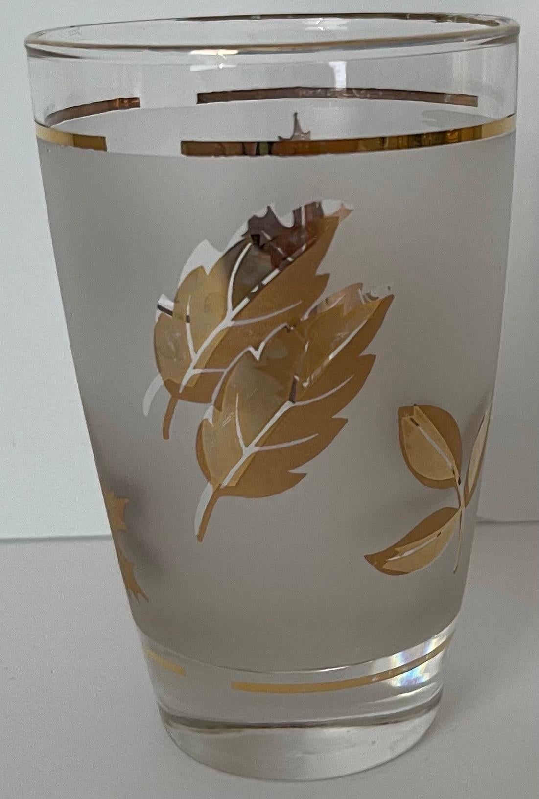 Golden Foliage Leaf Highball Glasses Set of 8 and Ice Bucket by Libby Glass 3