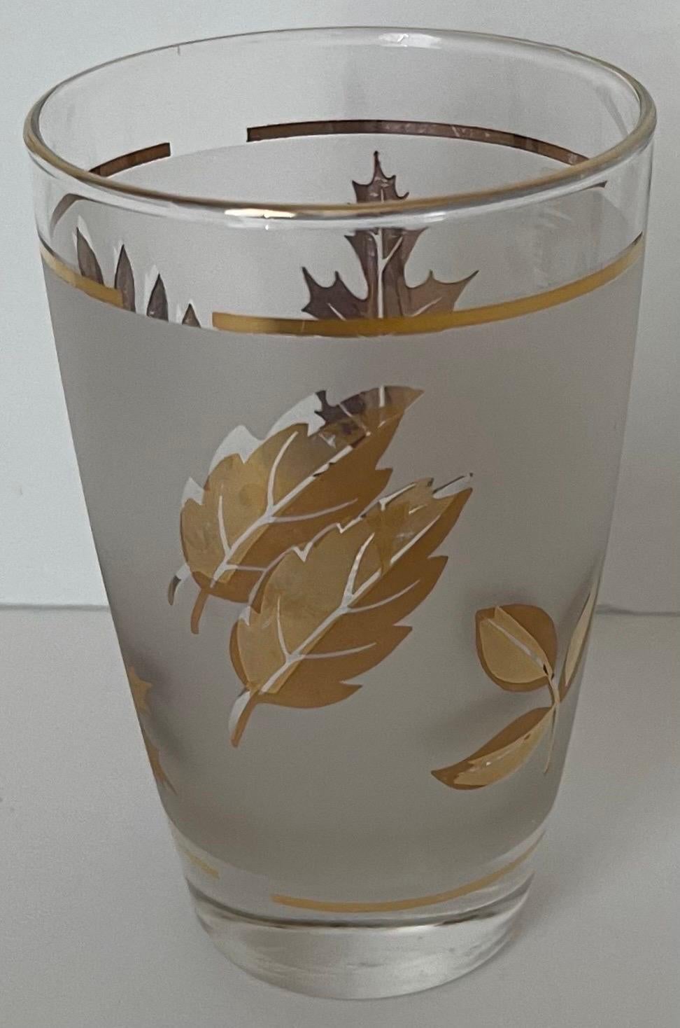 Golden Foliage Leaf Highball Glasses Set of 8 and Ice Bucket by Libby Glass 4