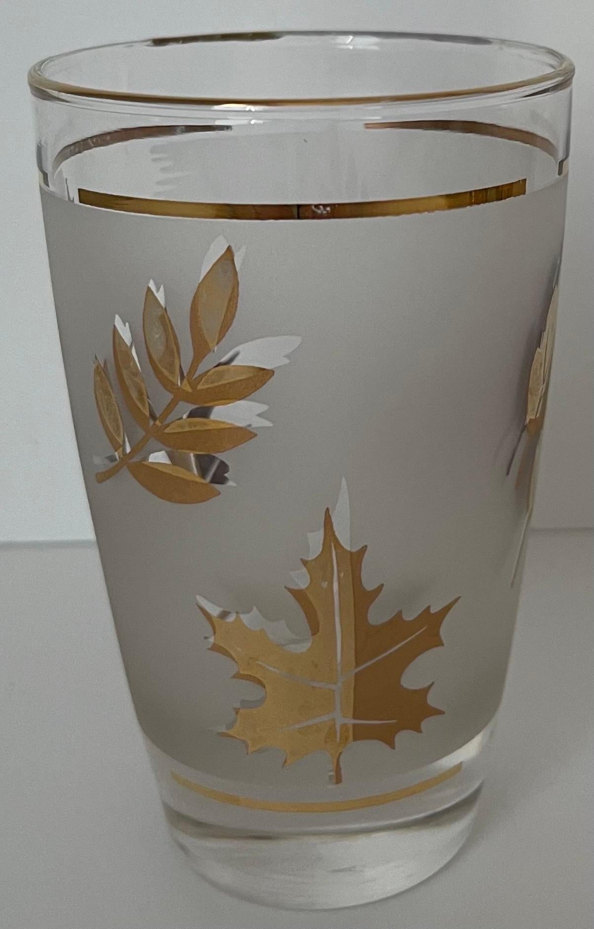 Golden Foliage Leaf Highball Glasses Set of 8 and Ice Bucket by Libby Glass 5