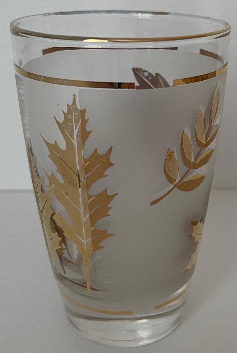 Golden Foliage Leaf Highball Glasses Set of 8 and Ice Bucket by Libby Glass  For Sale at 1stDibs