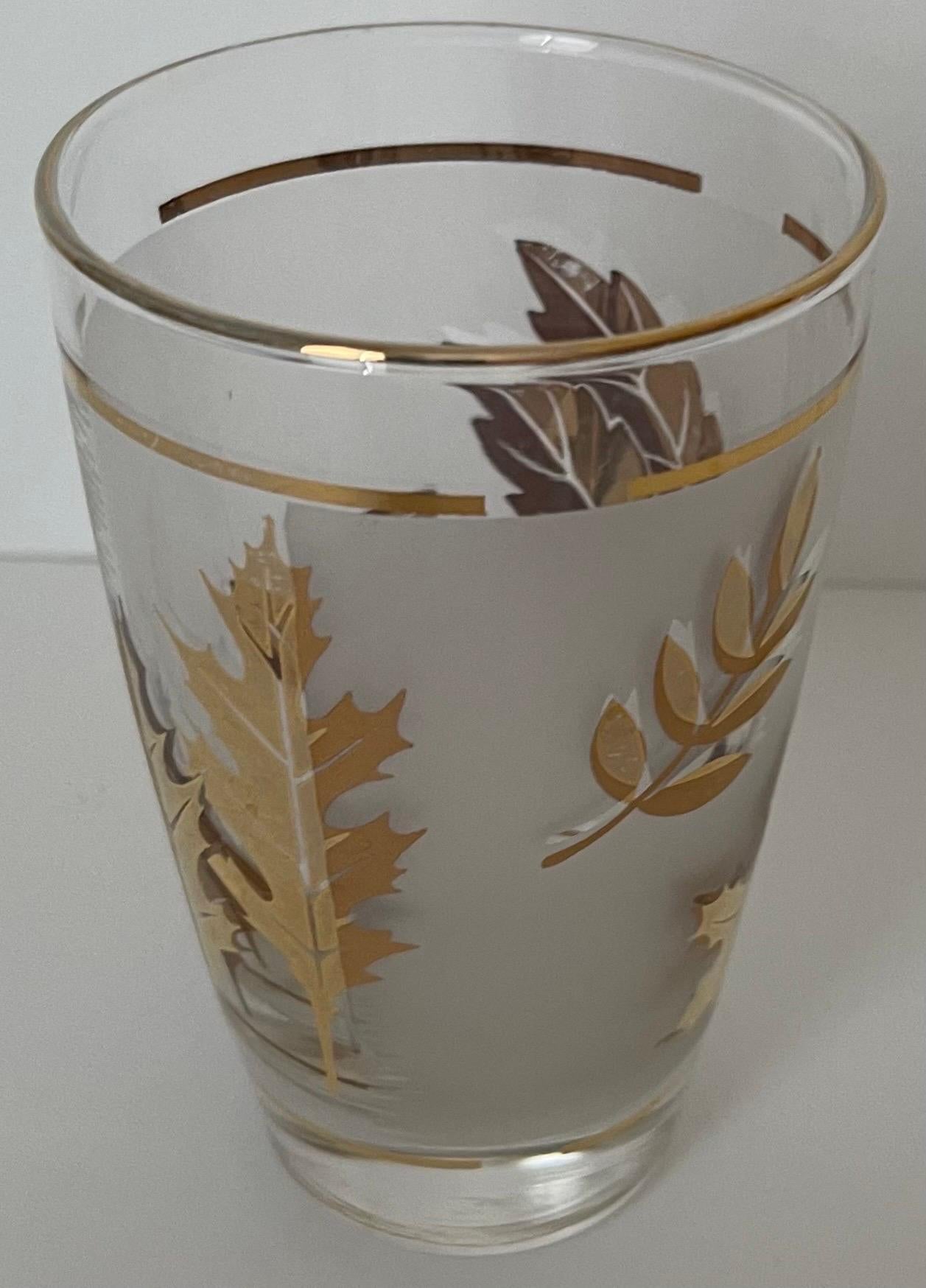 Golden Foliage Leaf Highball Glasses Set of 8 and Ice Bucket by Libby Glass For Sale 6