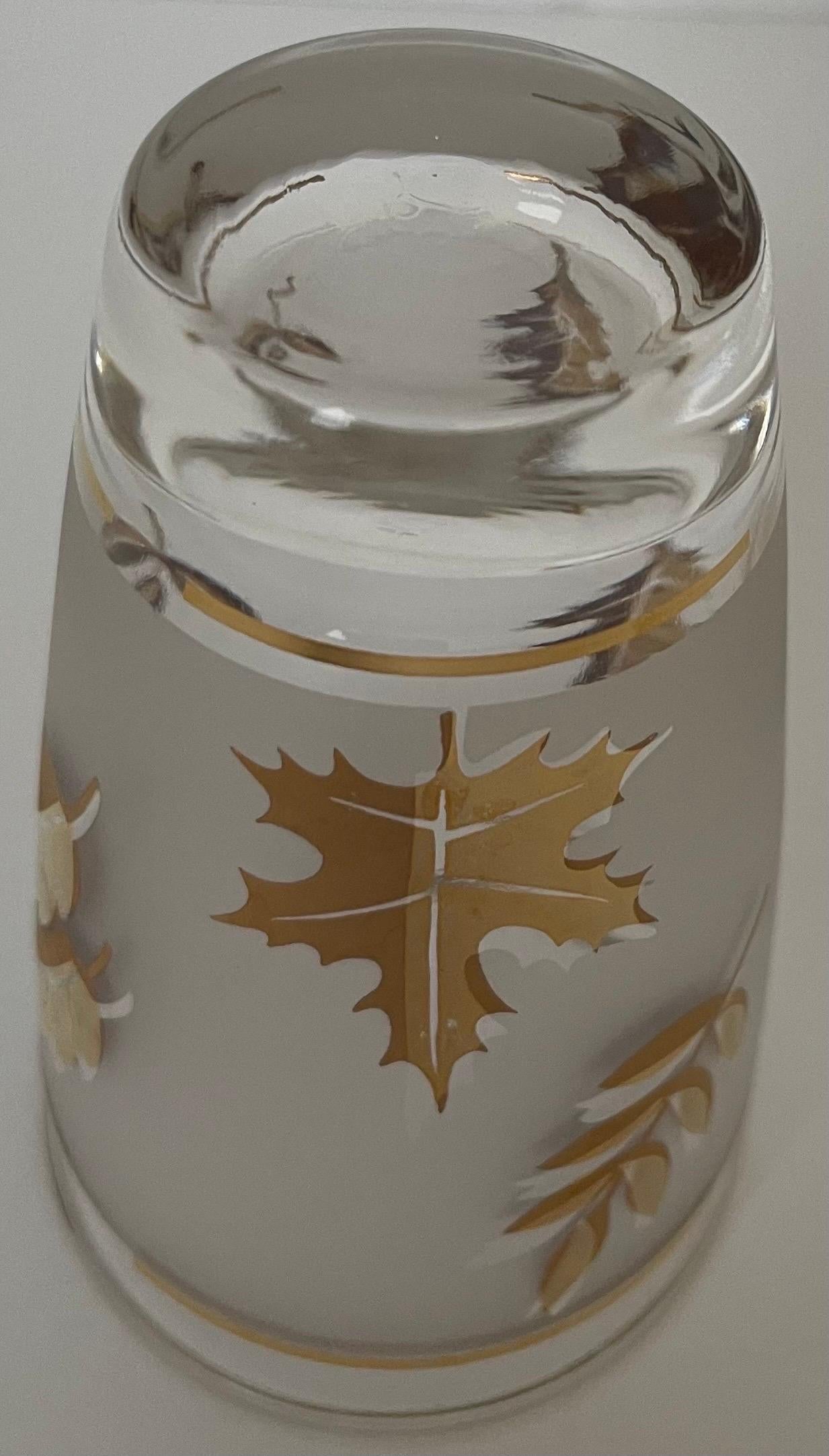 Golden Foliage Leaf Highball Glasses Set of 8 and Ice Bucket by Libby Glass 8
