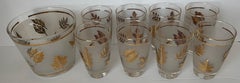 Golden Foliage Leaf Highball Glasses Set of 8 and Ice Bucket by Libby Glass
