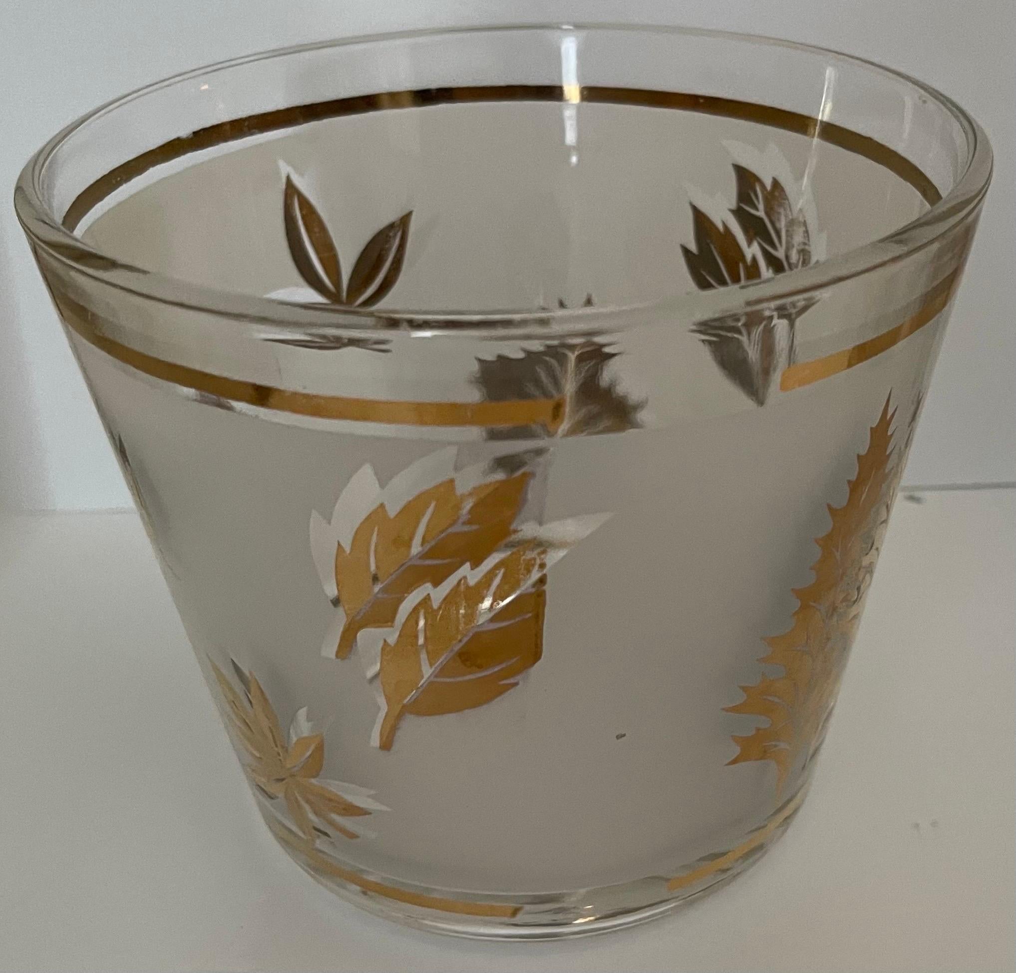 American Golden Foliage Leaf Highball Glasses Set of 8 and Ice Bucket by Libby Glass