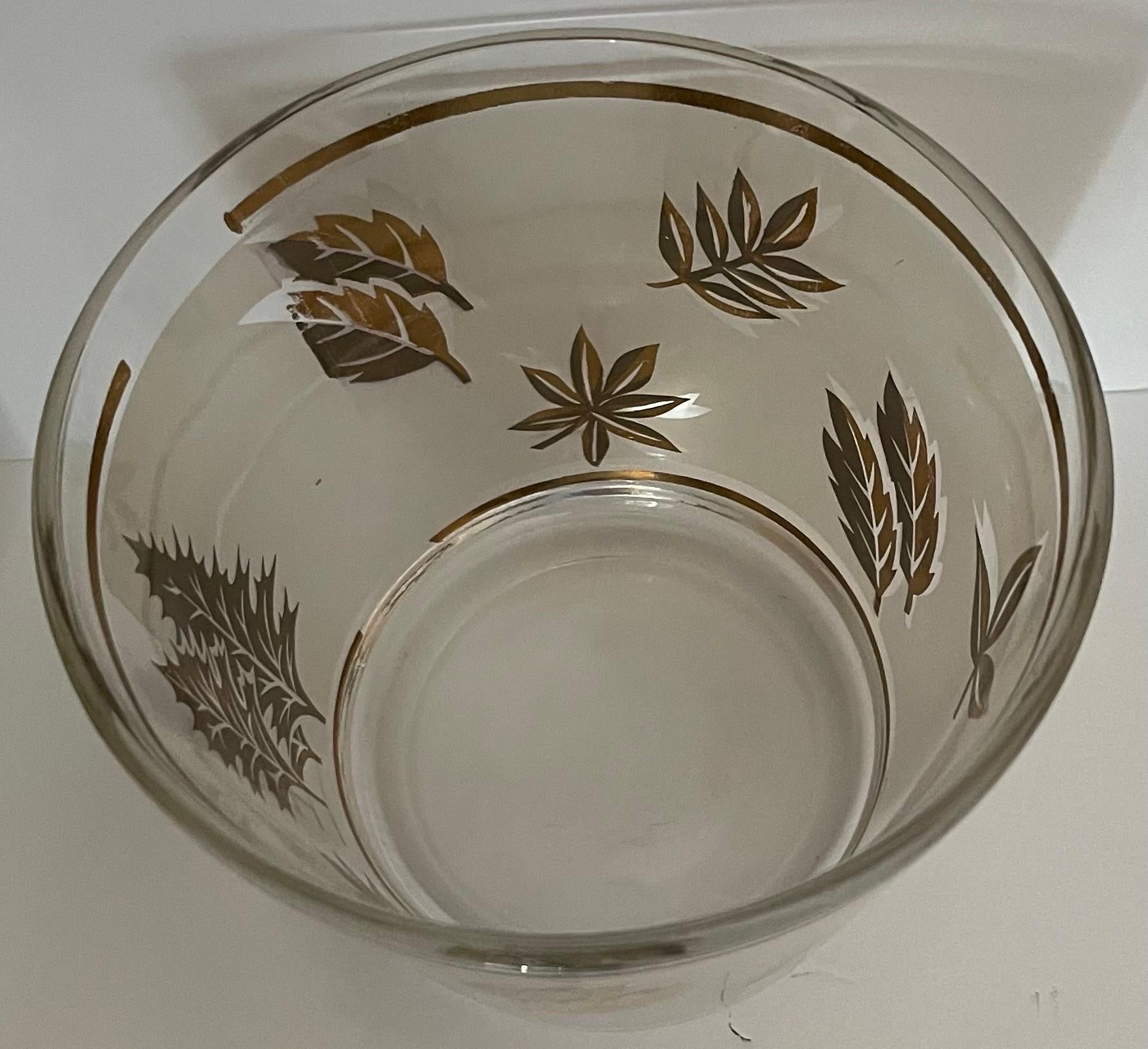 Golden Foliage Leaf Highball Glasses Set of 8 and Ice Bucket by Libby Glass In Good Condition In Stamford, CT
