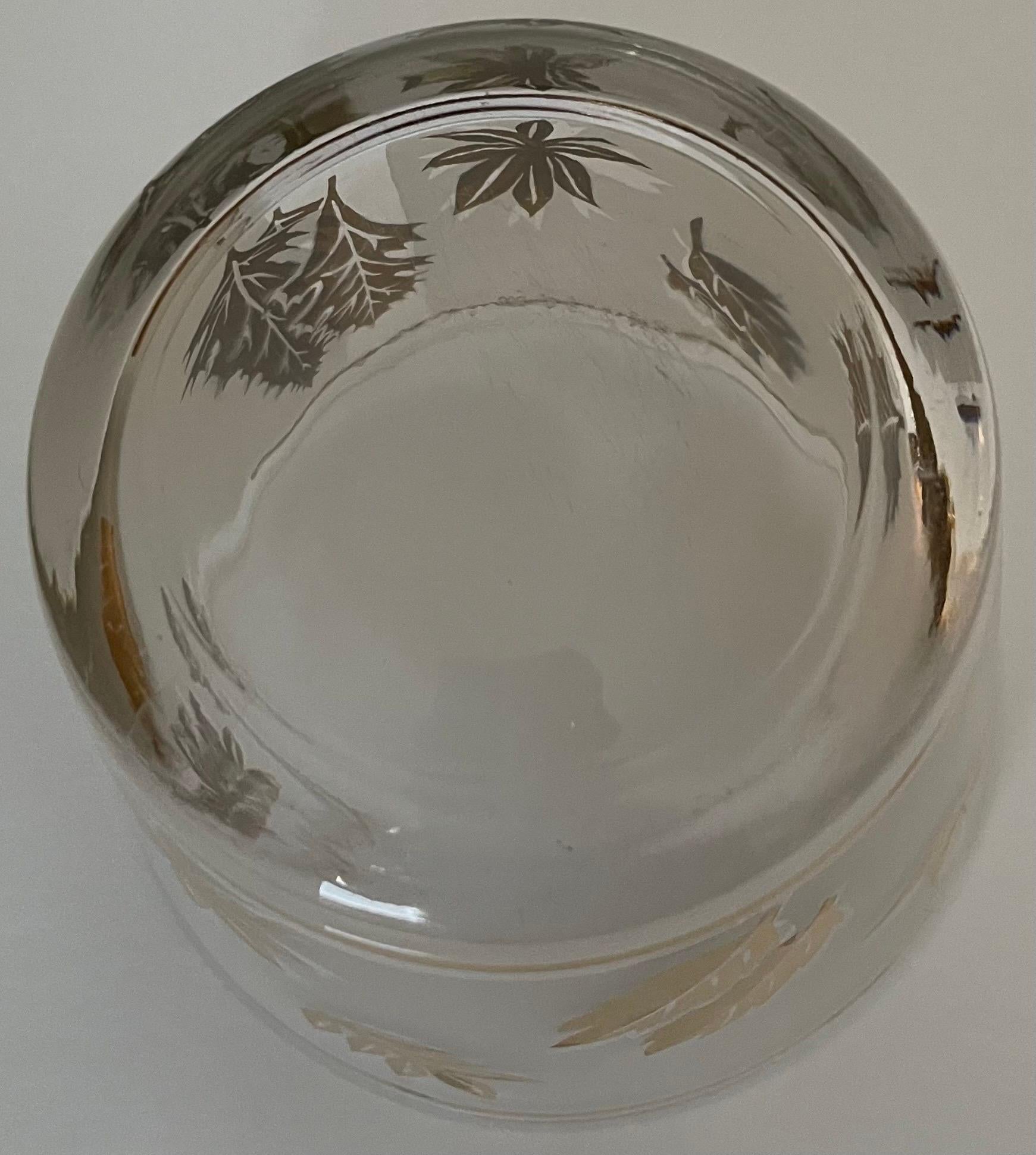 Mid-20th Century Golden Foliage Leaf Highball Glasses Set of 8 and Ice Bucket by Libby Glass