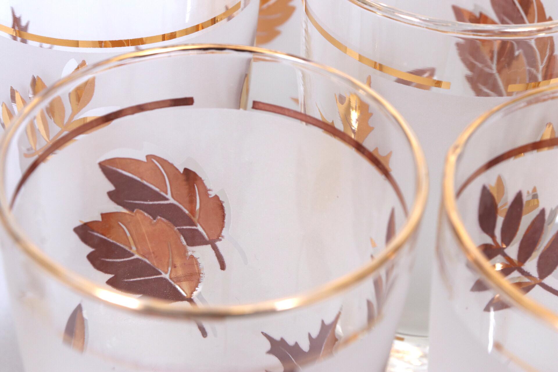 Goldene Foliage-Becher der Libbey Glass Company – 10er-Set (Moderne der Mitte des Jahrhunderts) im Angebot