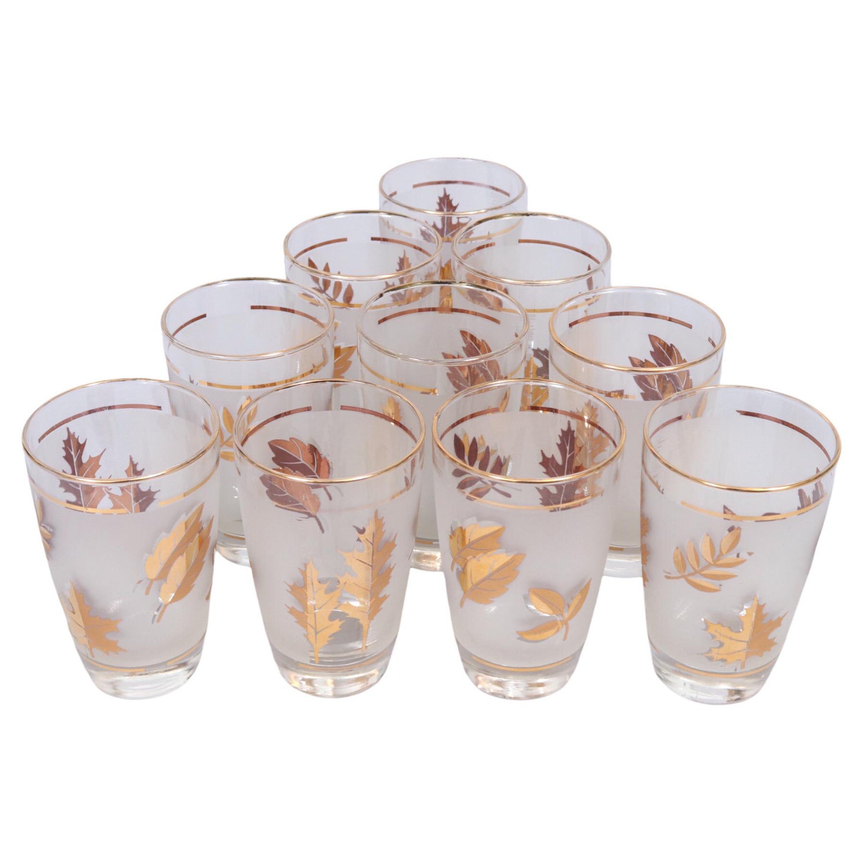 Gobelets à feuillage doré de la société Libbey Glass - Lot de 10