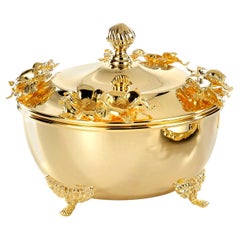 Golden Footed Box with Lid and Floral Inserts