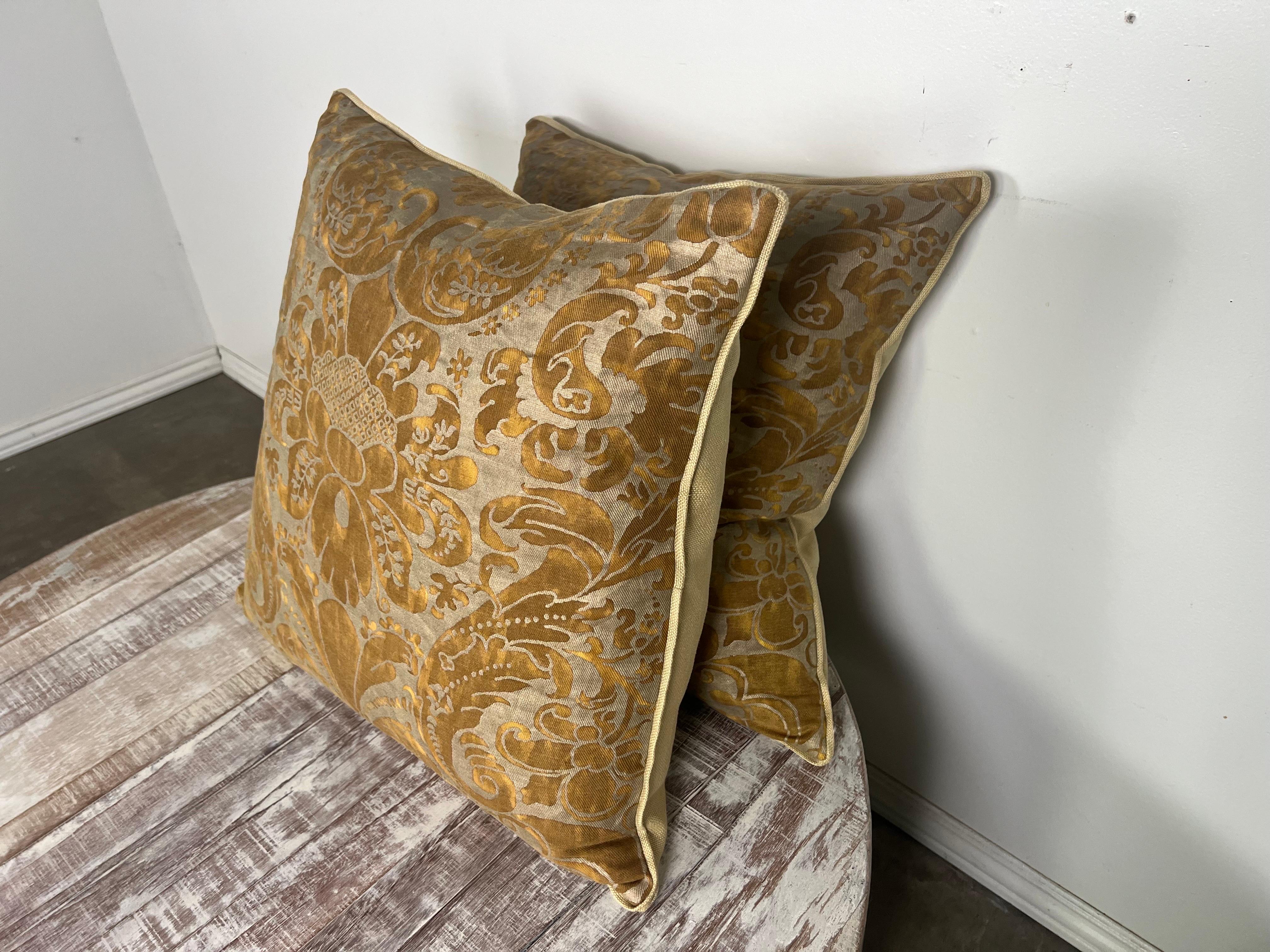 Contemporary Golden Fortuny Textile Pillows, Pair For Sale