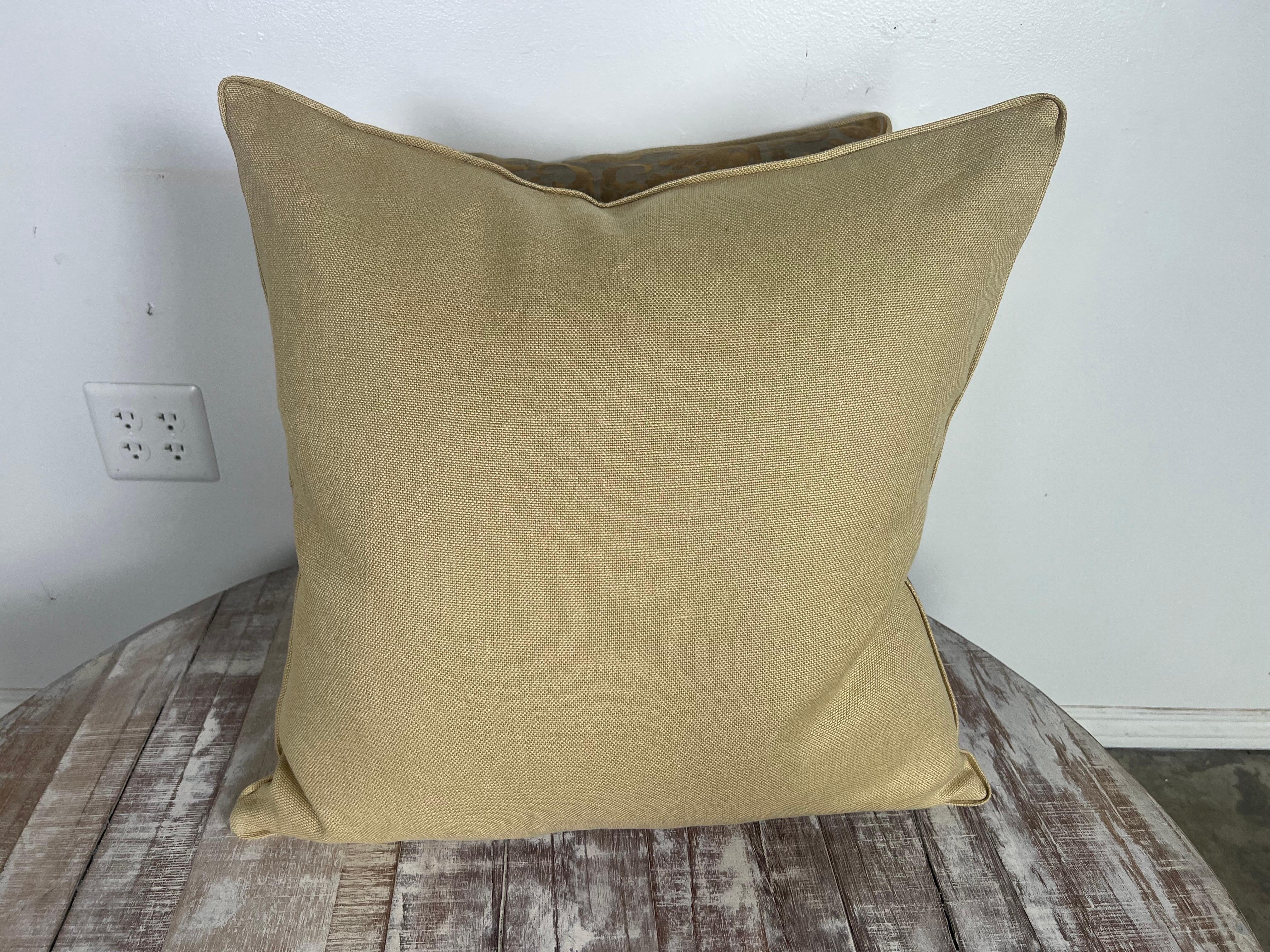 Cotton Golden Fortuny Textile Pillows, Pair For Sale