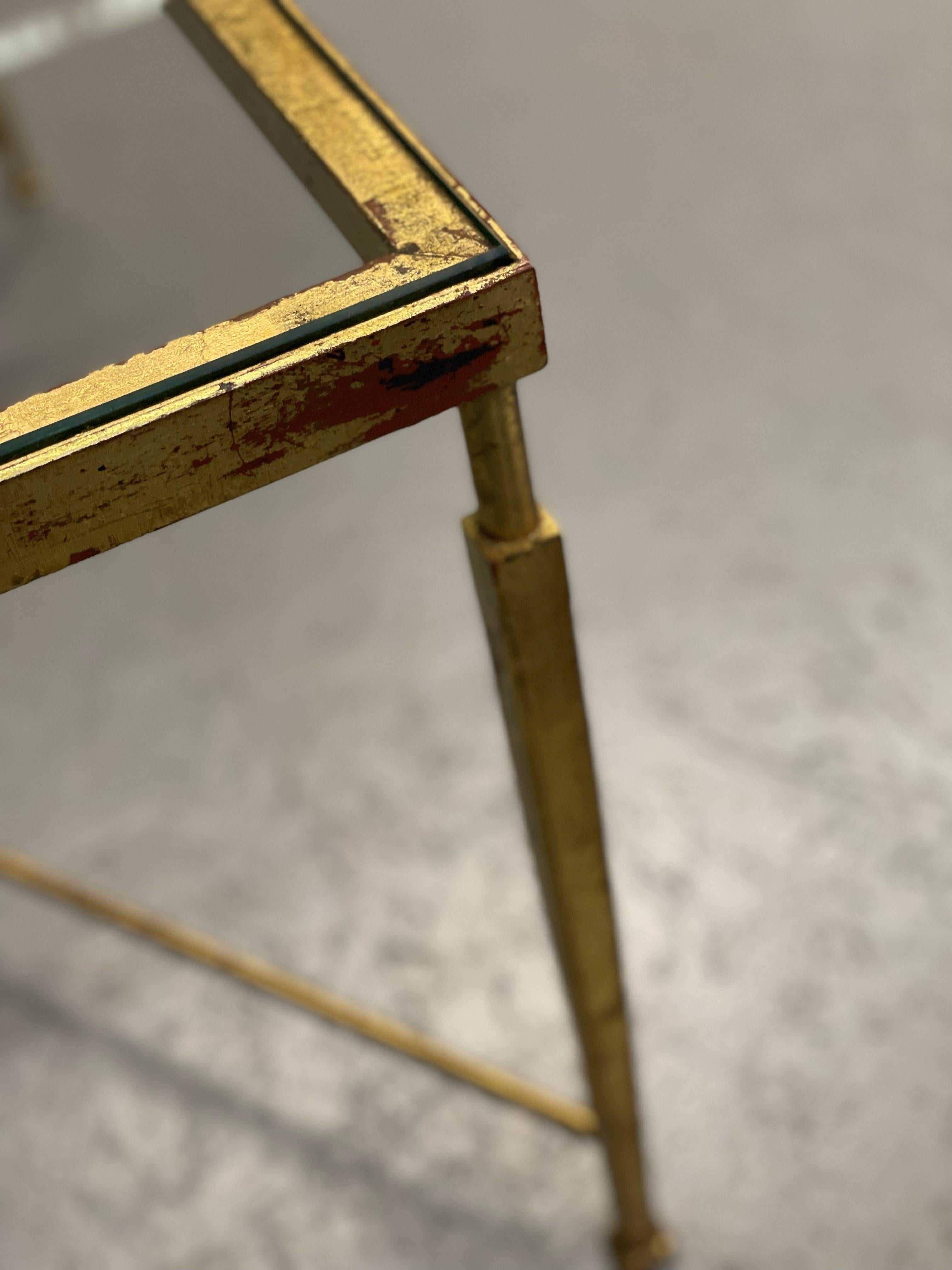 Glass Golden Frame Table with glass top For Sale