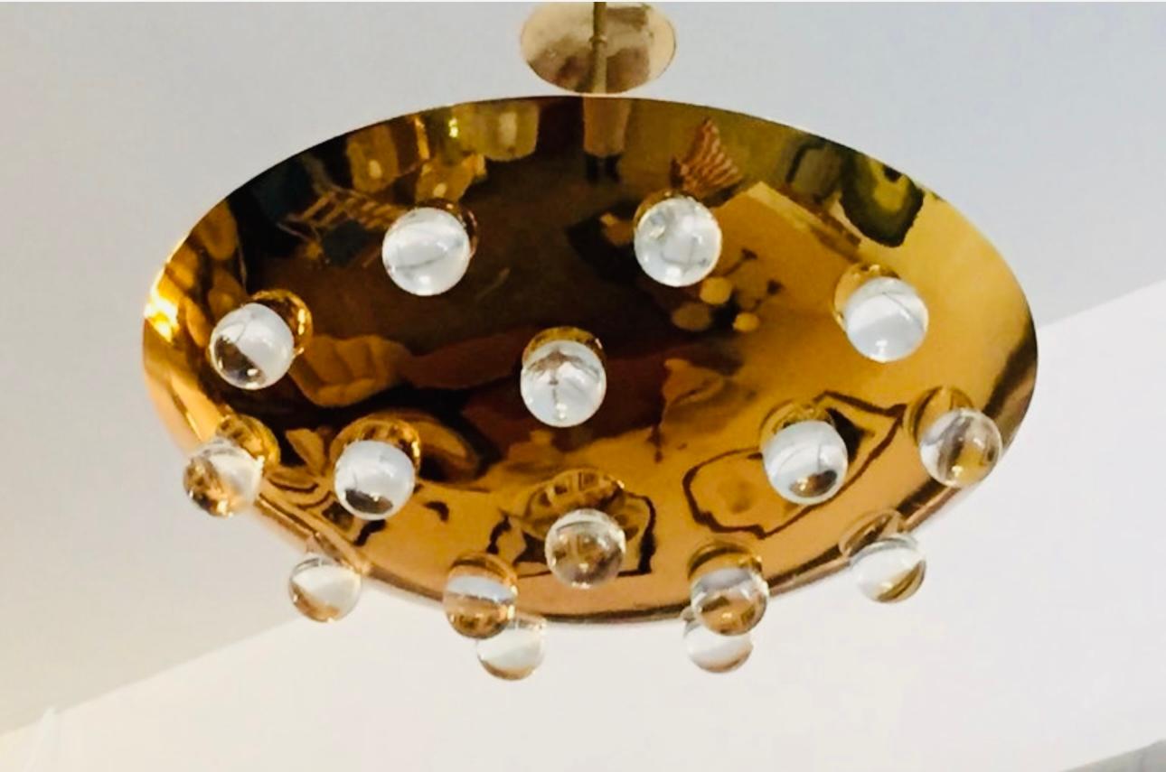 Golden French 1960s Pendant Flush Light In Excellent Condition For Sale In New York, NY