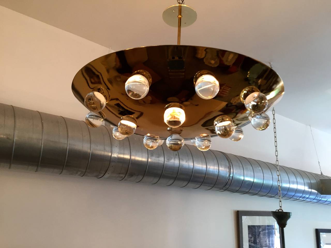 Mid-20th Century Golden French 1960s Pendant Flush Light