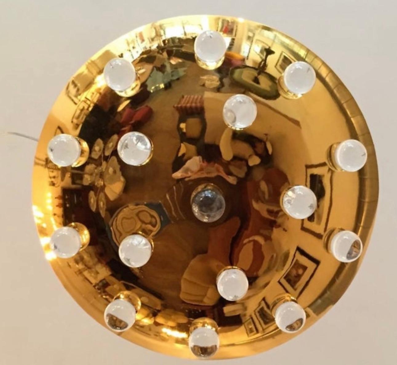 Brass Golden French 1960s Pendant Flush Light For Sale