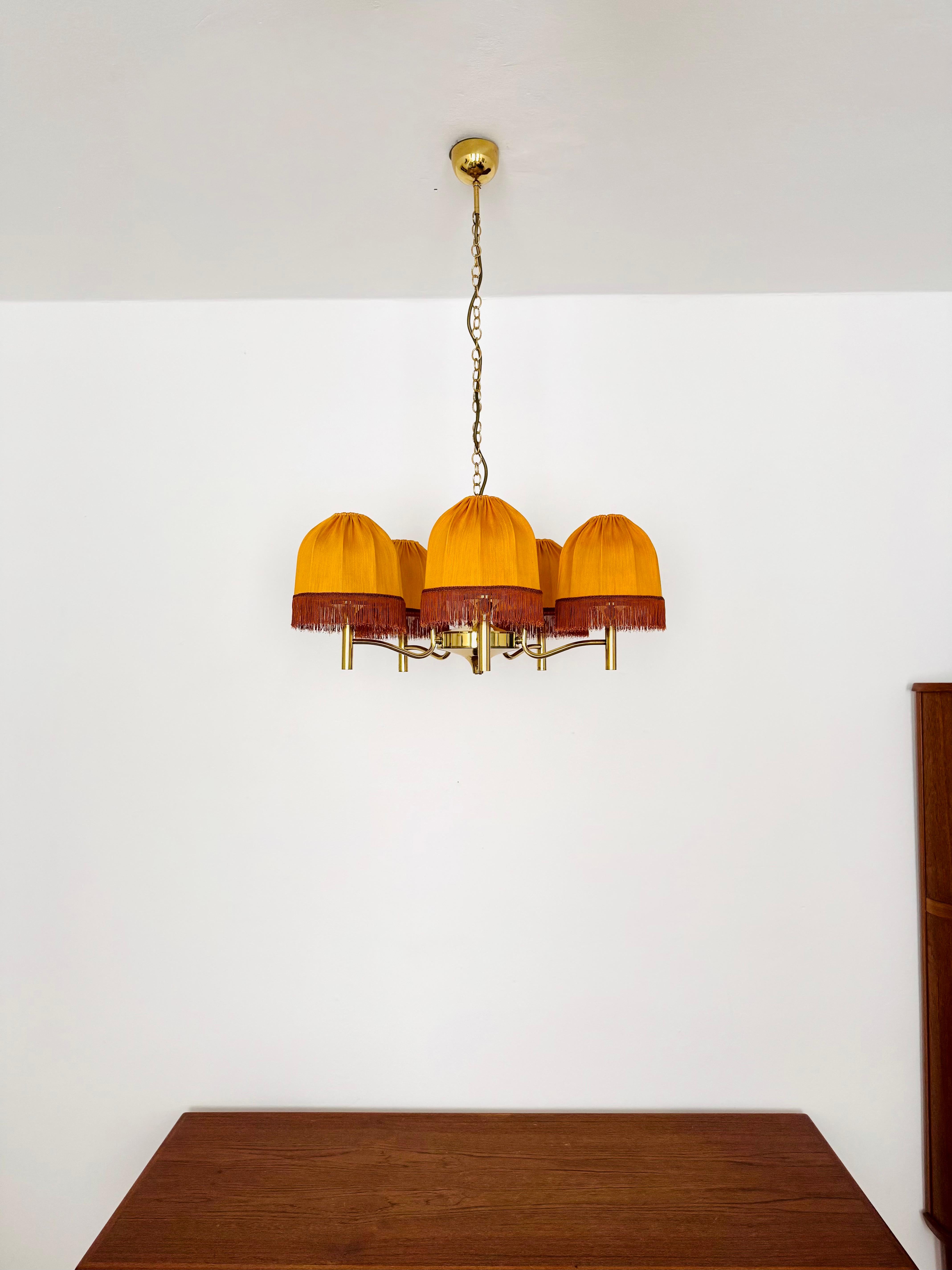 Mid-20th Century Golden Fringe Chandelier For Sale