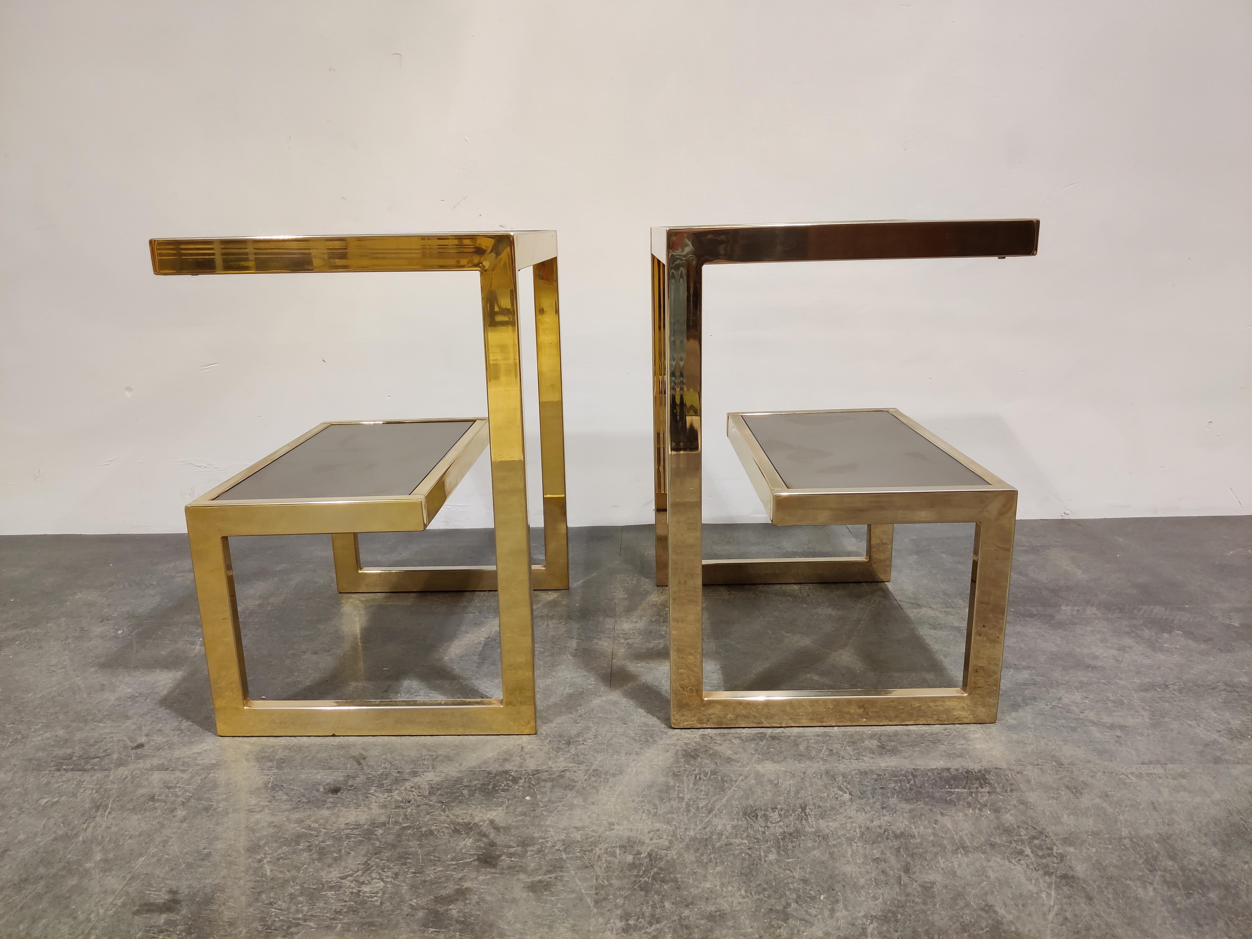 Mirror Golden G Side Tables by Belgochrom, Set of Two, 1970s