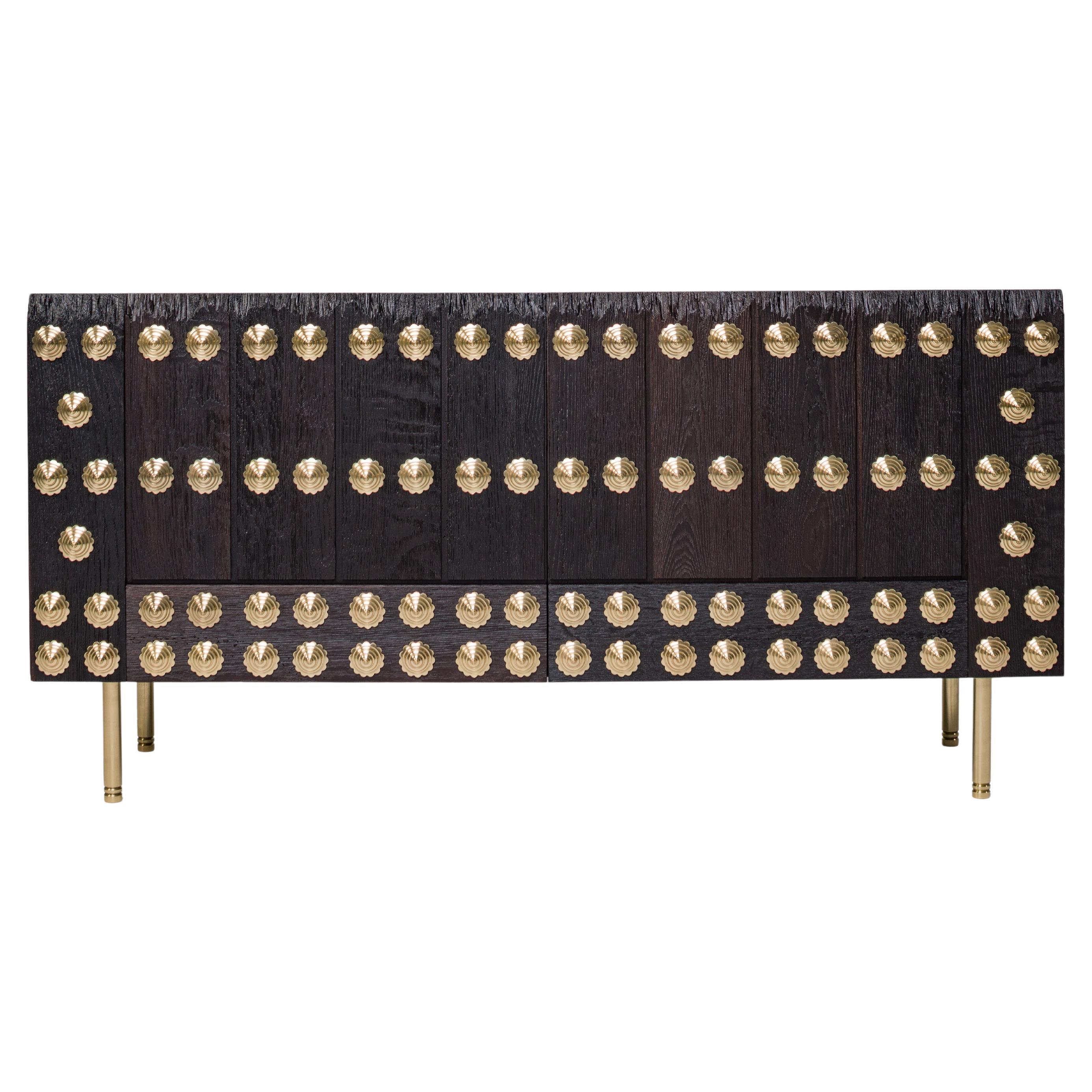 Golden Gate Console in Aged Thermo-Wood & Steel by PANOPTIKUM COLLECTIONS For Sale