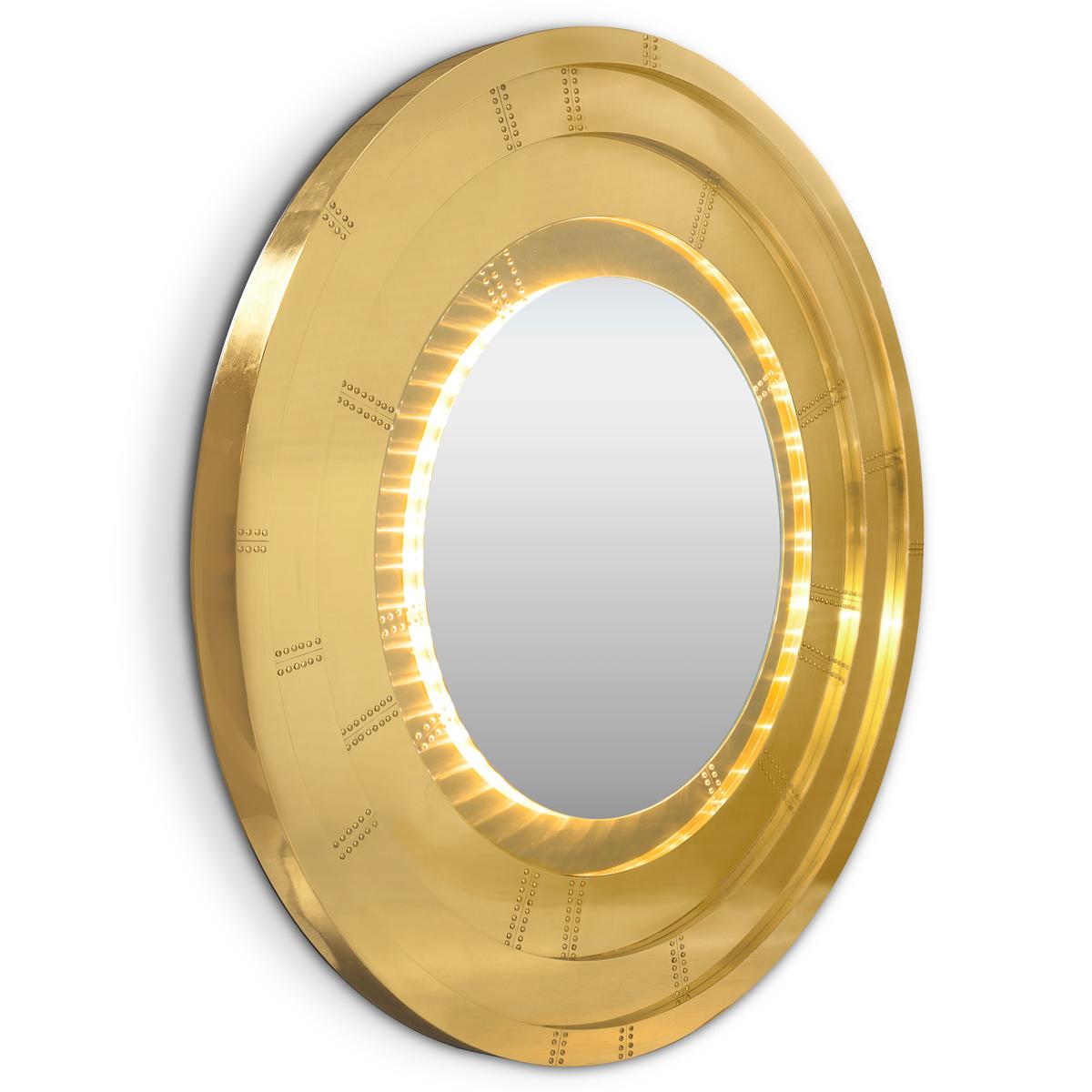 XXIe siècle et contemporain Miroir Golden Gate avec laiton poli massif en vente