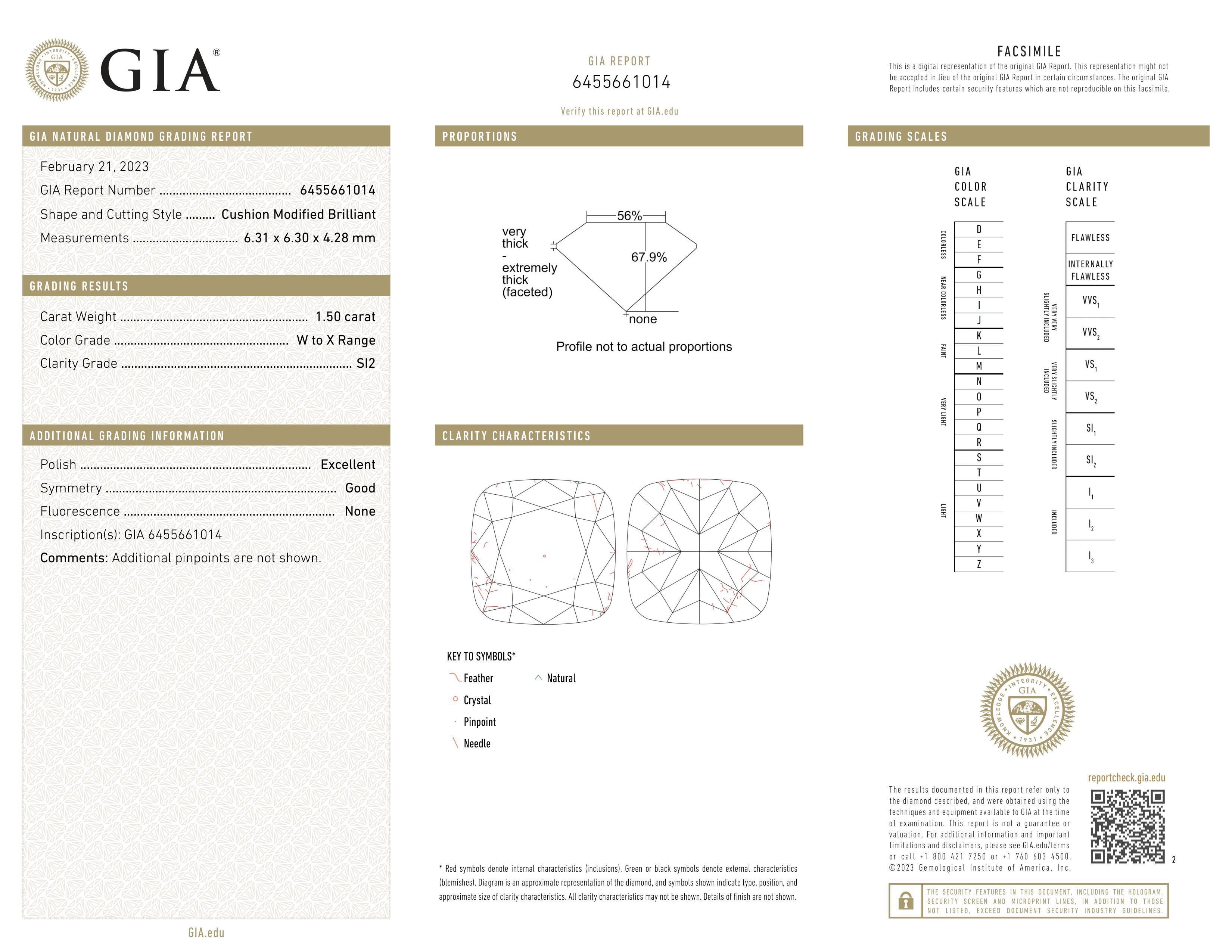 Cushion Cut GIA Certified 1.5 ct Cushion-Cut Yellow Natural Diamond W-X, SI2