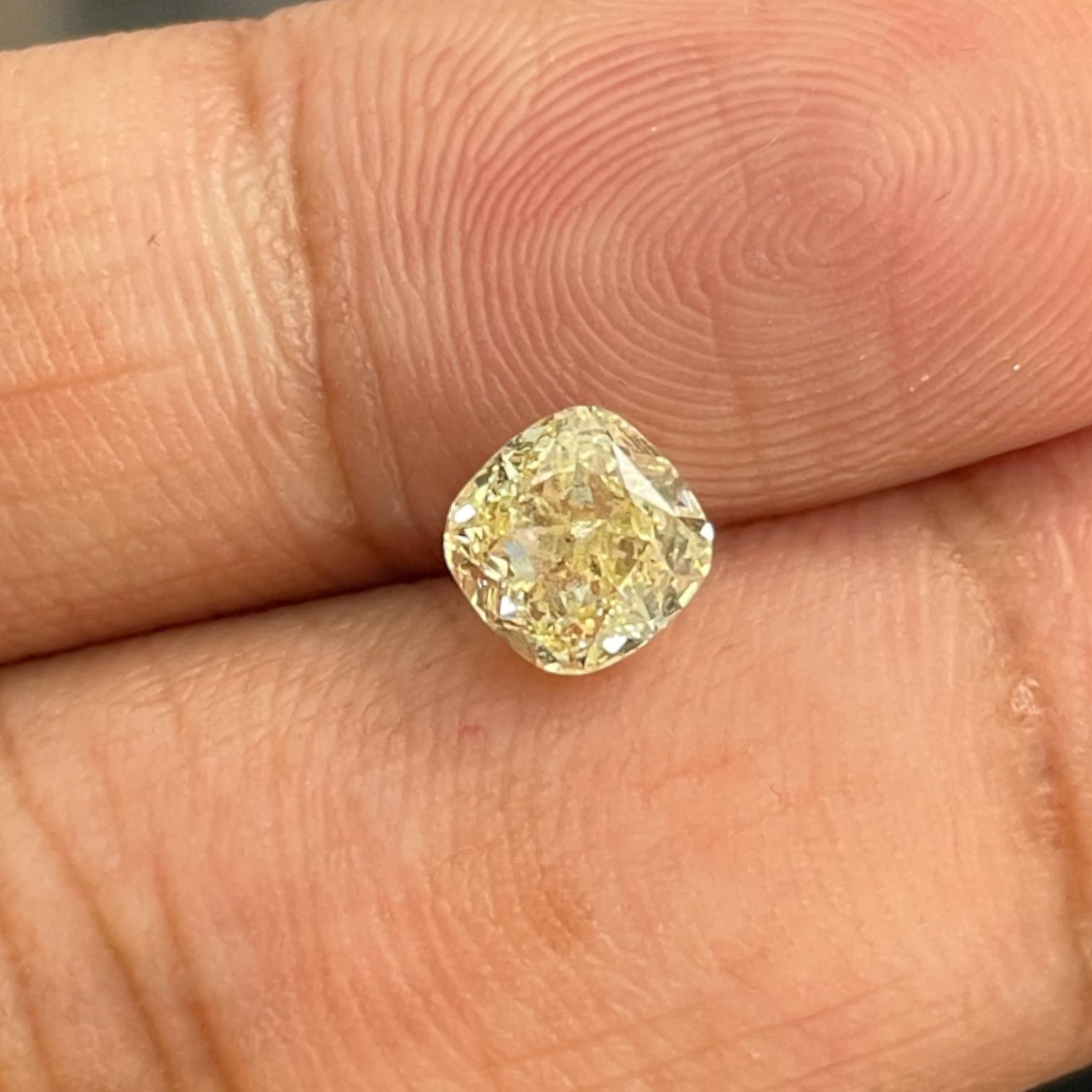 GIA Certified 1.5 ct Cushion-Cut Yellow Natural Diamond W-X, SI2 In Excellent Condition In New York, NY
