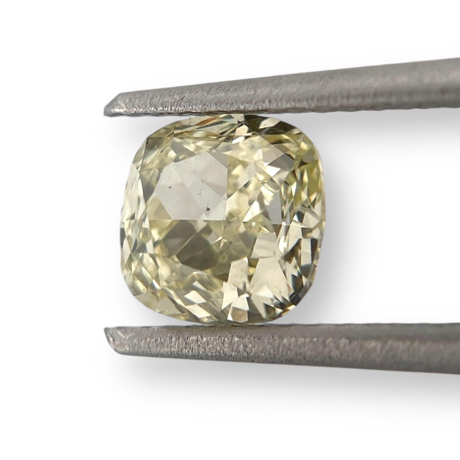 GIA Certified 1.5 ct Cushion-Cut Yellow Natural Diamond W-X, SI2 2