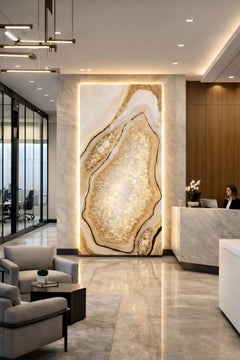 Golden Geode Illuminated Wall Art in Citrine and Quartz by Sev Art Gallery
