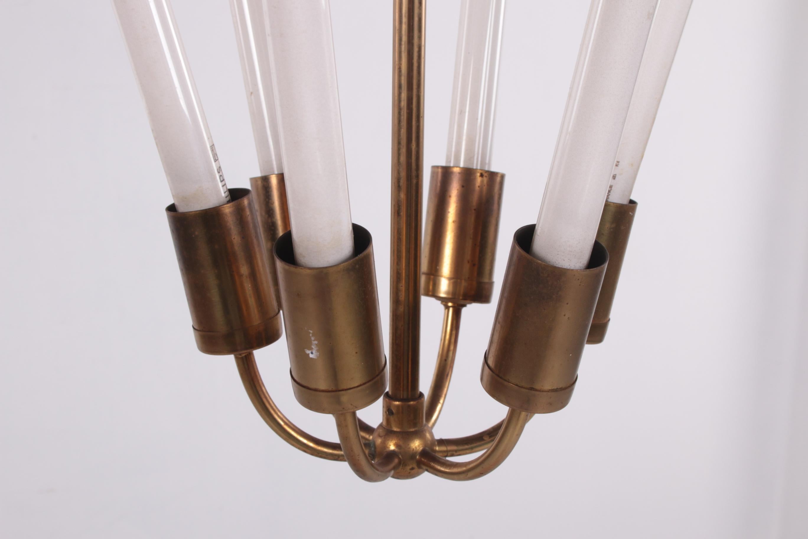 Mid-20th Century Golden German Bauhaus Chandelier by Christian Dell