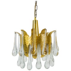 Golden Gilded Brass and Crystal Glass Chandelier by Ernst Palme for Palwa, 1960s