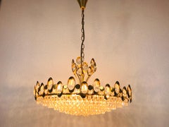 Lampadario in ottone dorato e cristallo di Palwa, Germania, anni '60