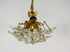 Golden Gilded Brass and Crystal Glass Chandelier by Palwa, Germany, 1960s