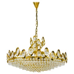 Golden Gilded Brass and Crystal Glass Chandelier by Palwa, Germany, 1960s