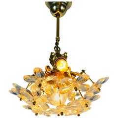 Golden Gilded Brass and Crystal Glass Chandelier by Palwa, Germany, 1960s