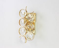 1 of 2 Golden Gilded Brass and Crystal Sconce by Palwa, Germany, 1960s
