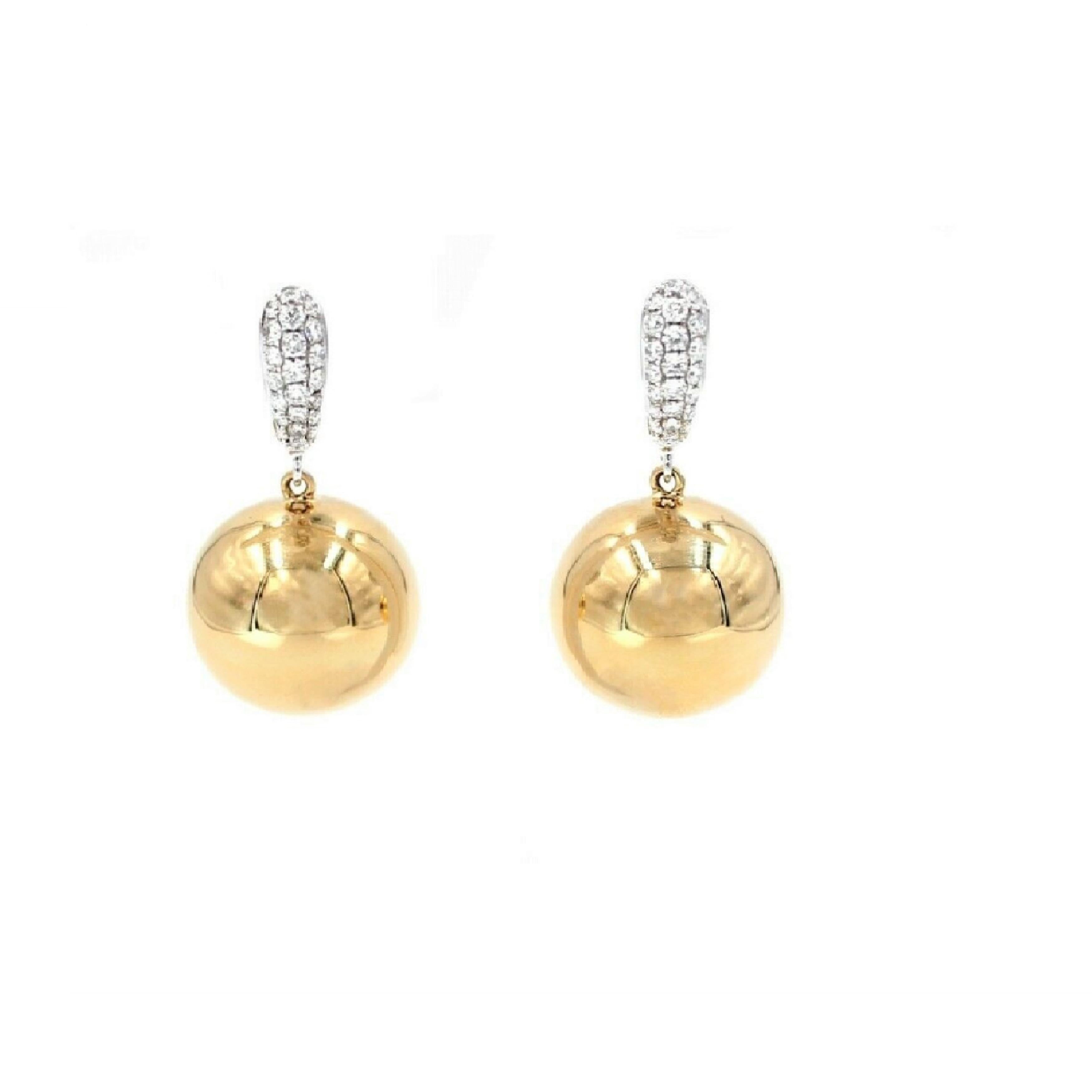 Art Deco Golden Globe Circle Sphere Geometric Diamond Pave 18k Gold Huggie Drop Earrings For Sale