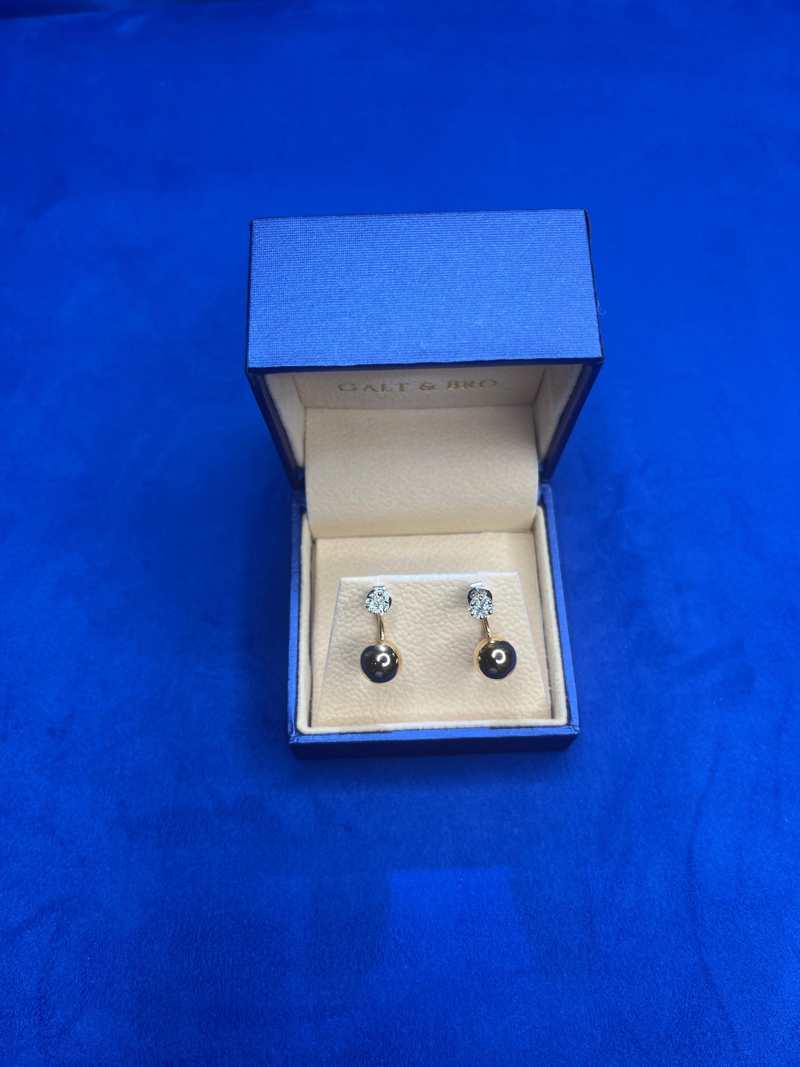Golden Globe Circle Sphere Geometric Diamond Pave 18k Gold Stud Drop Earrings For Sale 3