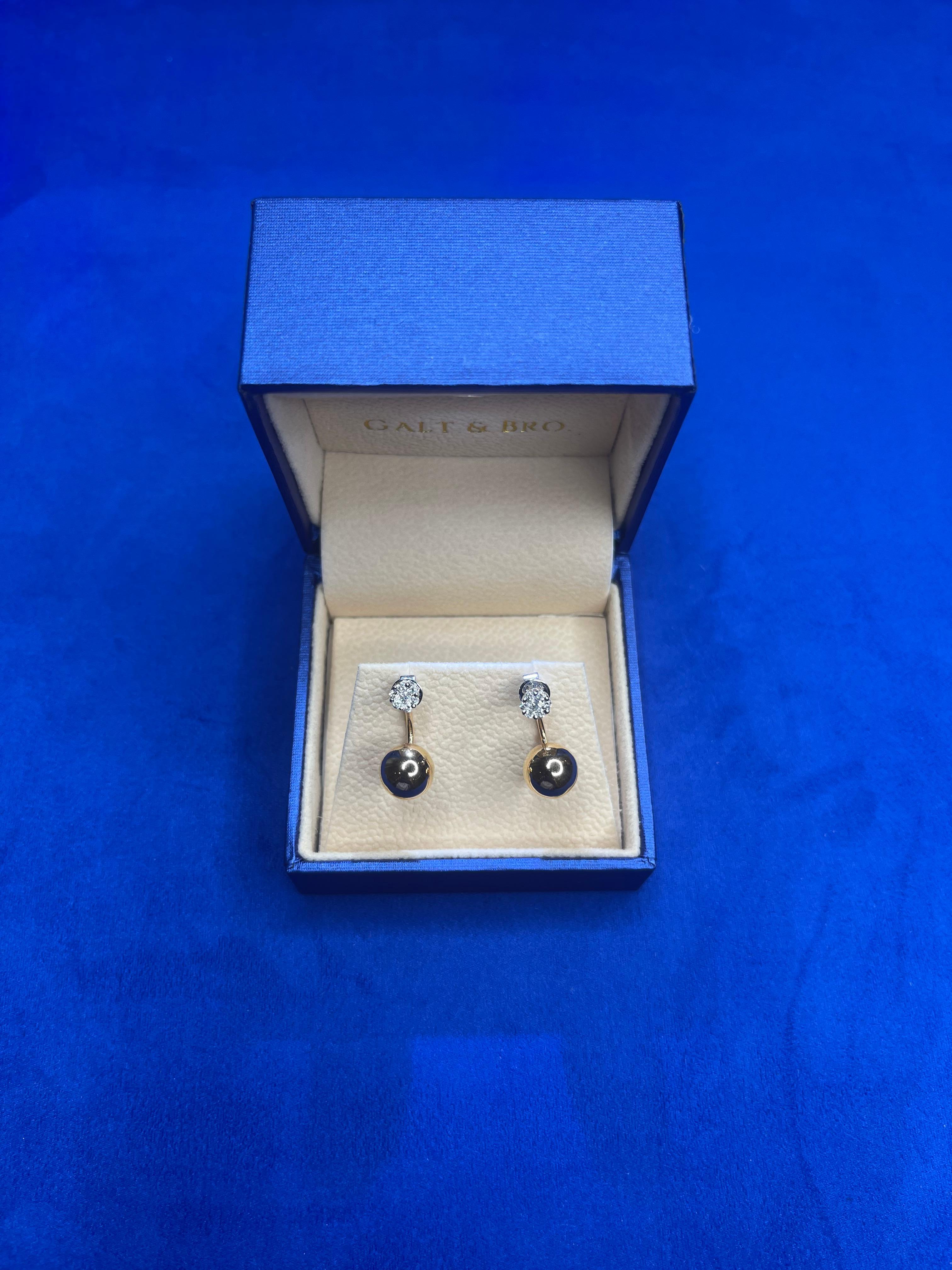 Golden Globe Circle Sphere Geometric Diamond Pave 18k Gold Stud Drop Earrings For Sale 4