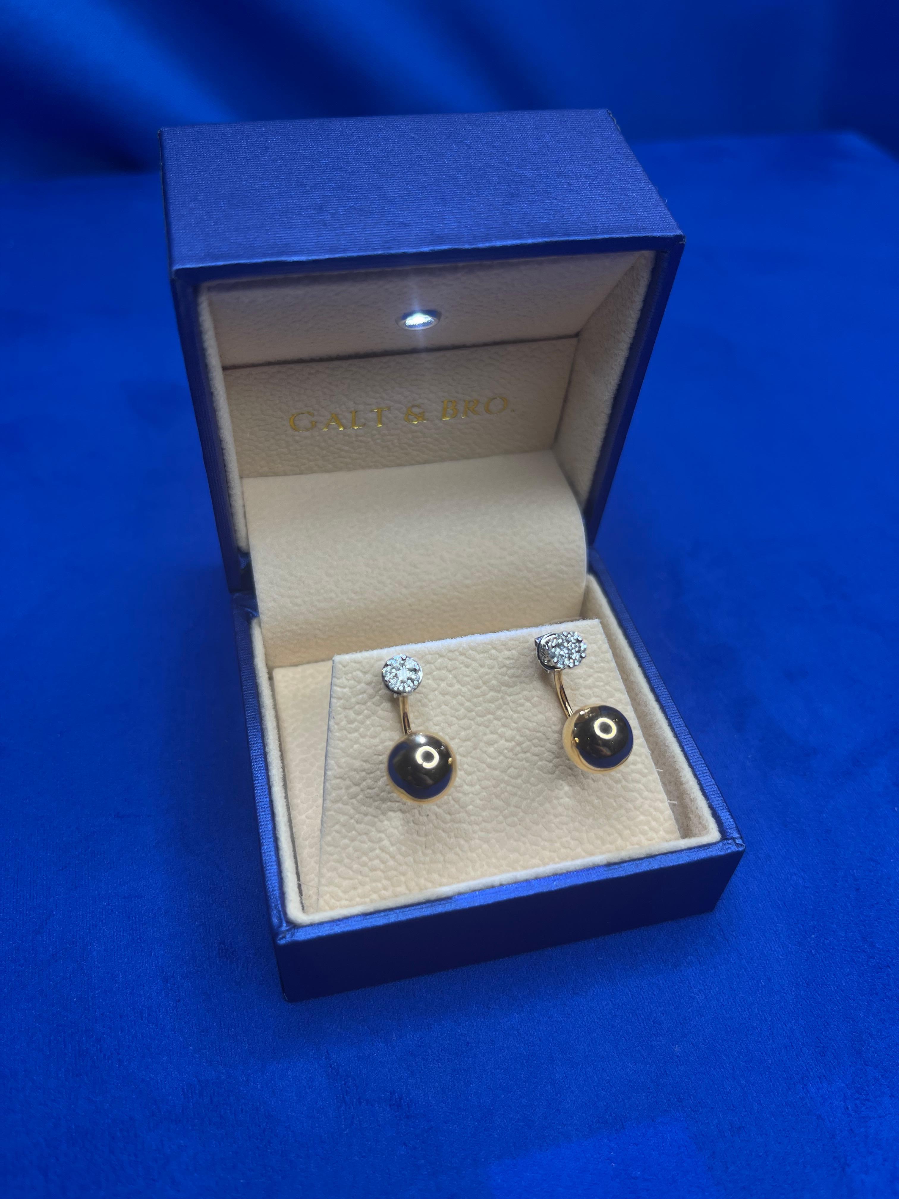 Golden Globe Circle Sphere Geometric Diamond Pave 18k Gold Stud Drop Earrings For Sale 5