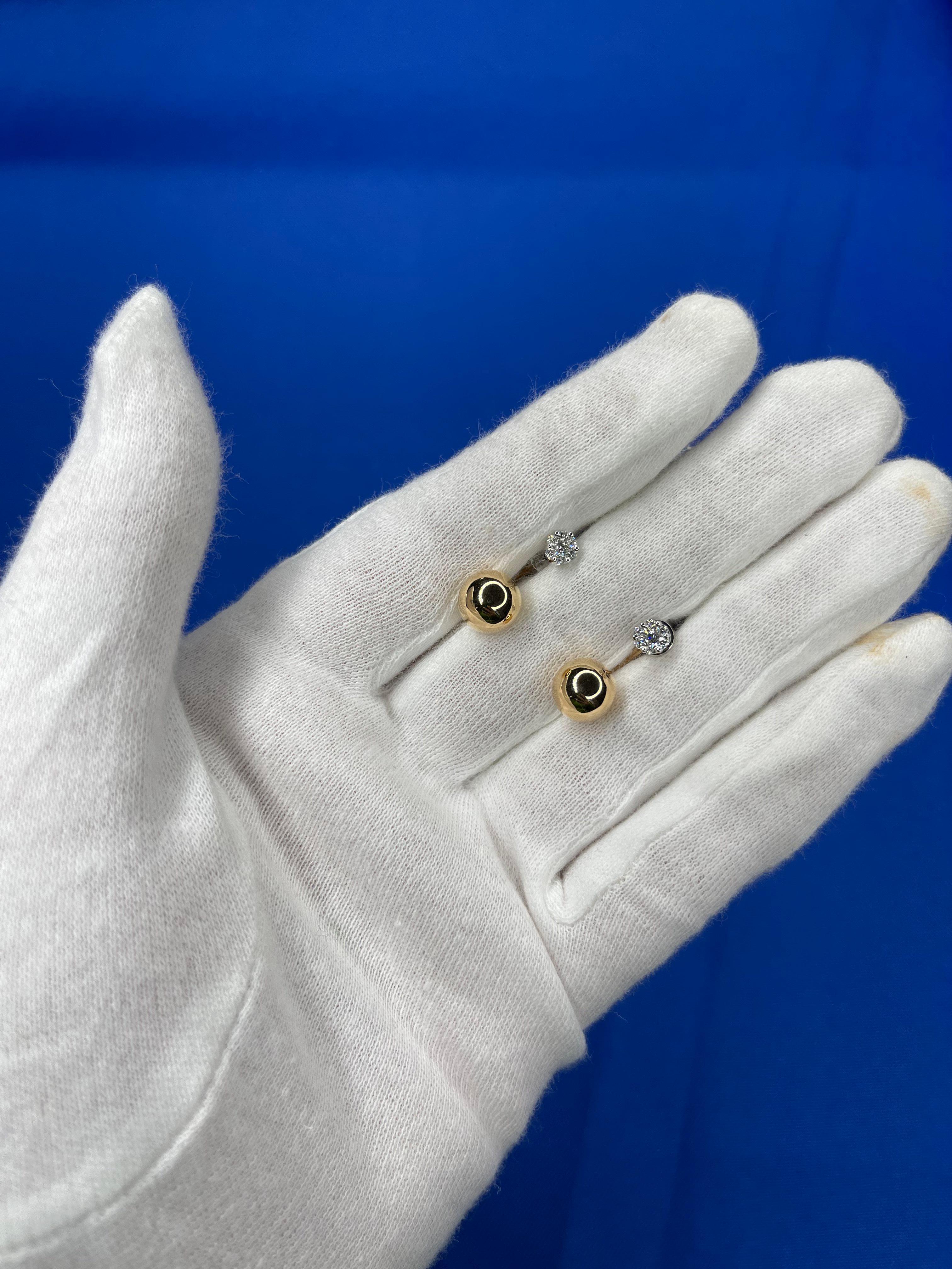 Golden Globe Circle Sphere Geometric Diamond Pave 18k Gold Stud Drop Earrings For Sale 7