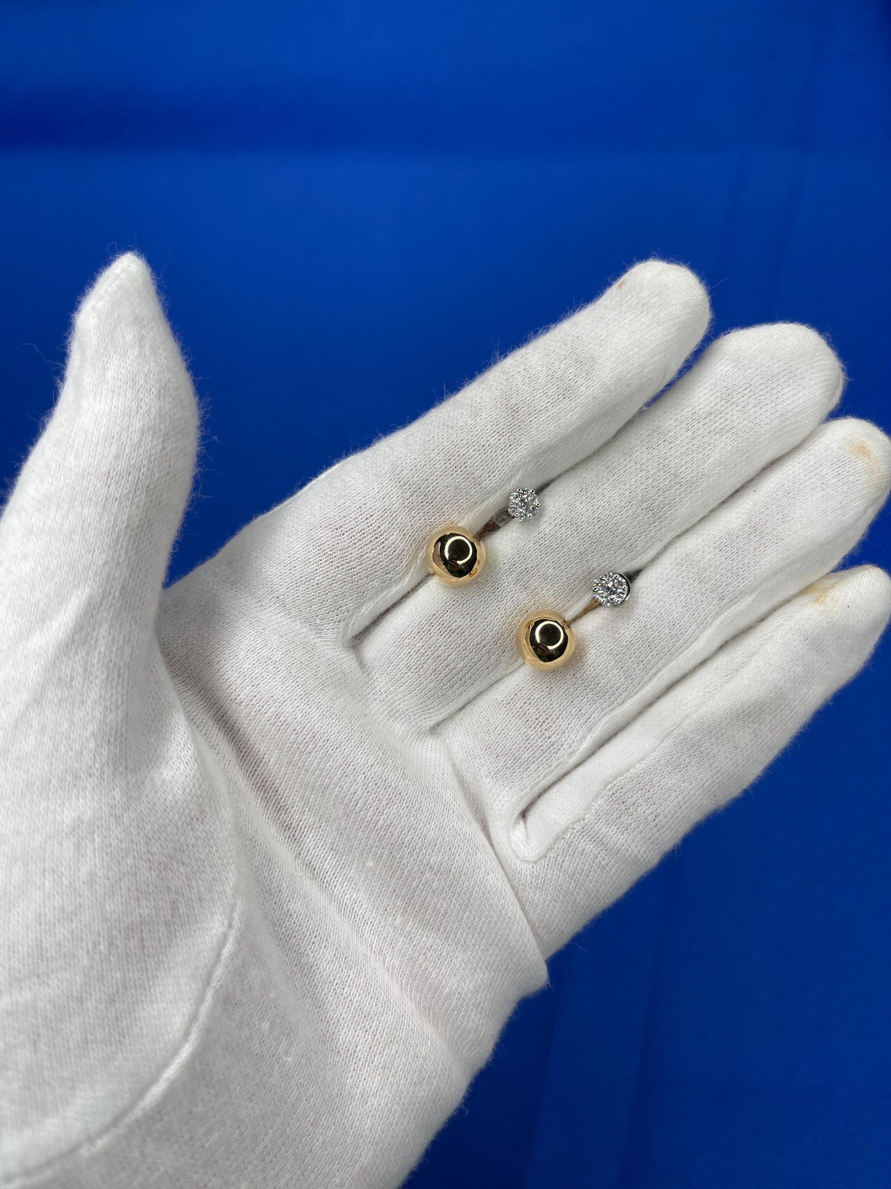 Golden Globe Circle Sphere Geometric Diamond Pave 18k Gold Stud Drop Earrings For Sale 8