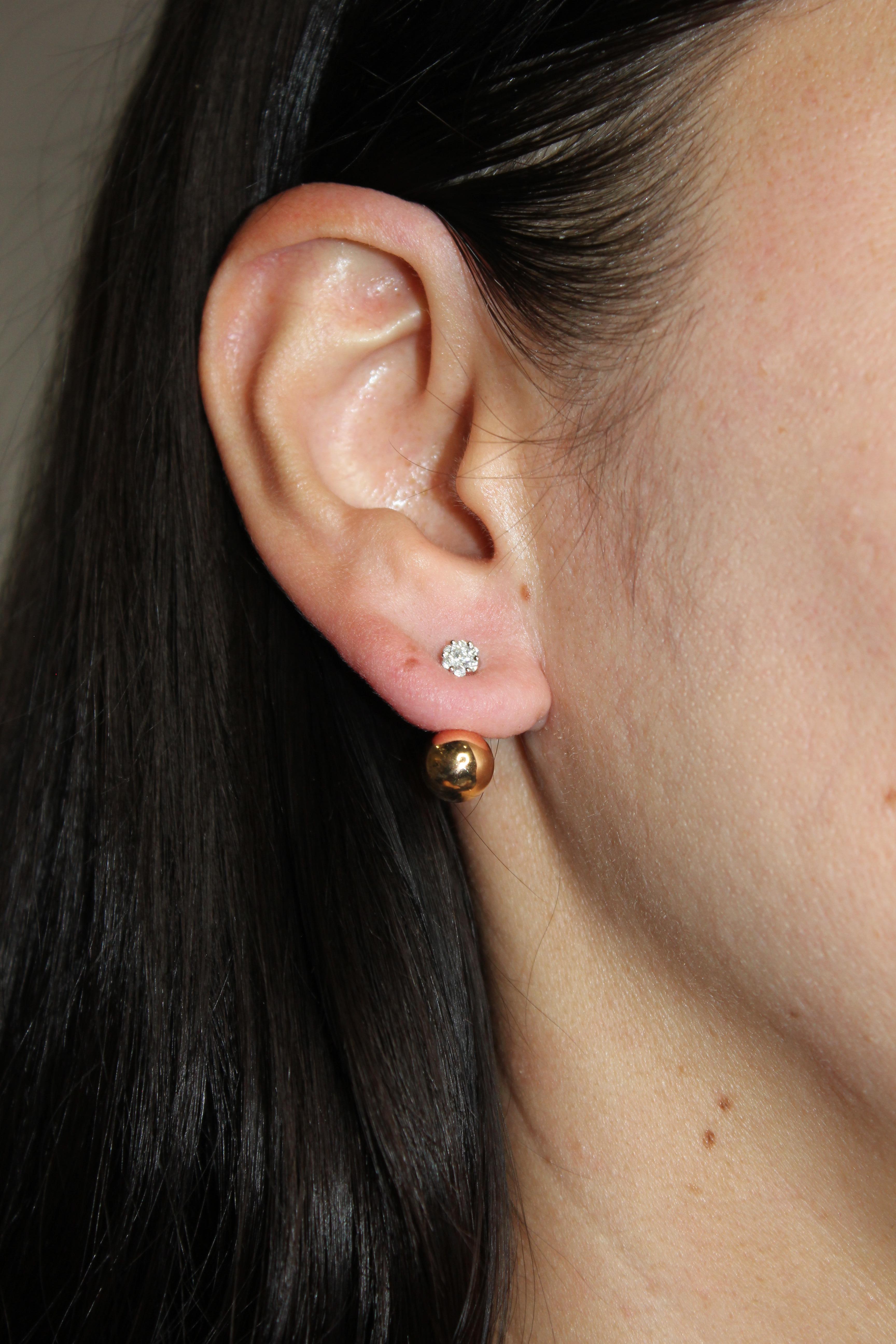 Boucles d'oreilles Golden Globe Circle Sphere Geometric Diamond Pave Gold Stud Drop Ears Neuf - En vente à Oakton, VA