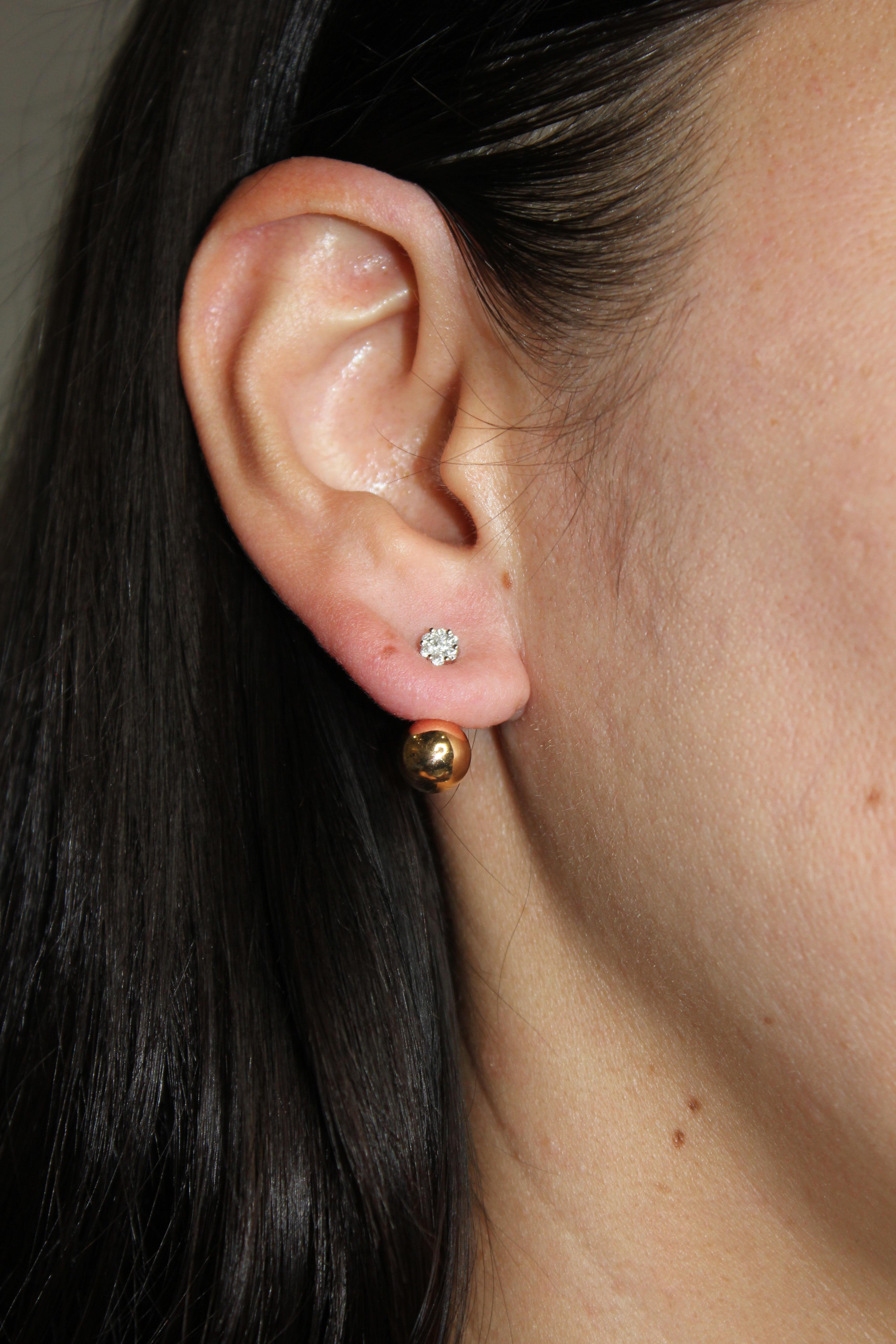 Boucles d'oreilles Golden Globe Circle Sphere Geometric Diamond Pave Gold Stud Drop Ears Pour femmes en vente