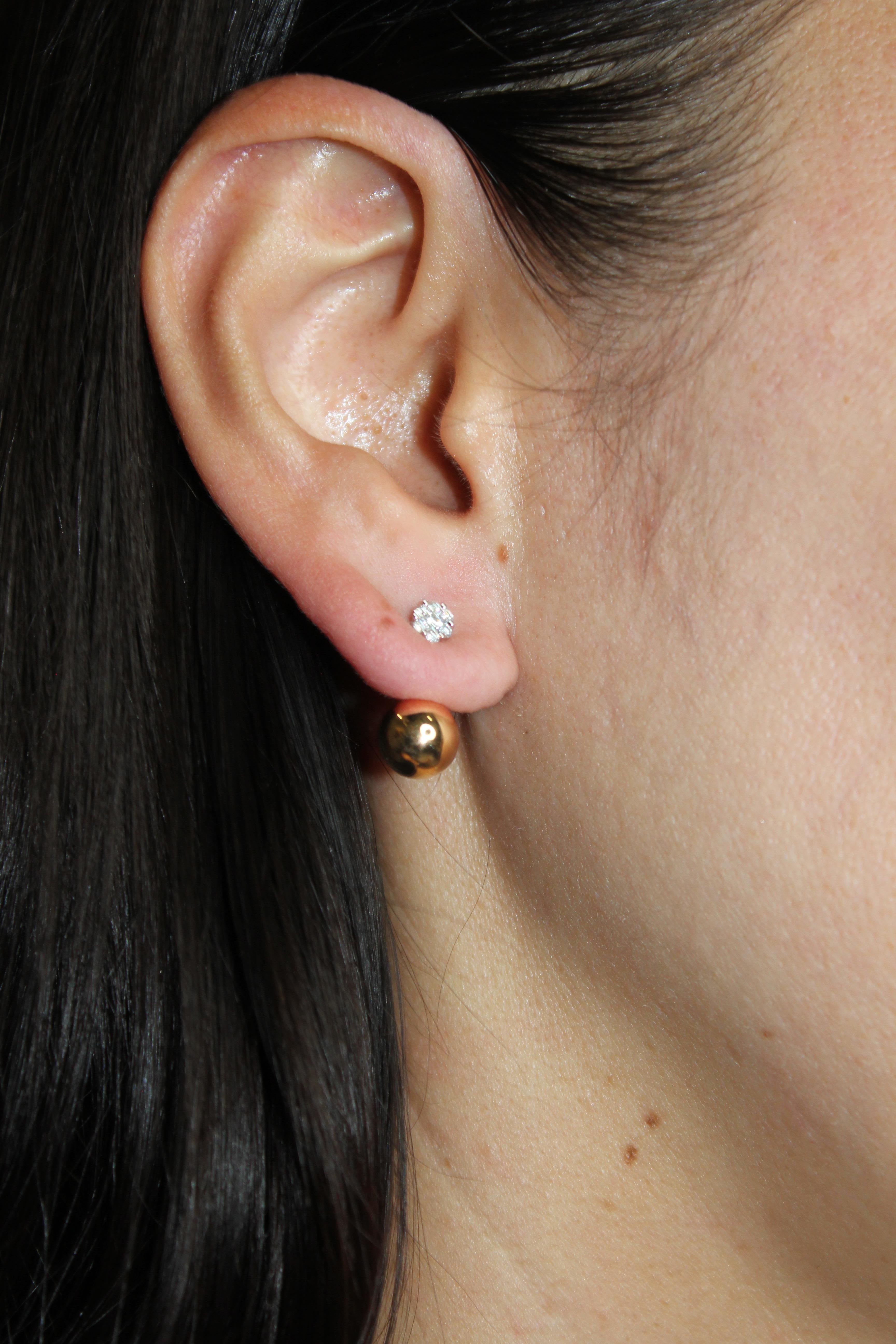 Boucles d'oreilles Golden Globe Circle Sphere Geometric Diamond Pave Gold Stud Drop Ears en vente 2