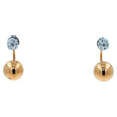 Golden Globe Circle Sphere Geometric Diamond Pave 18k Gold Stud Drop Earrings